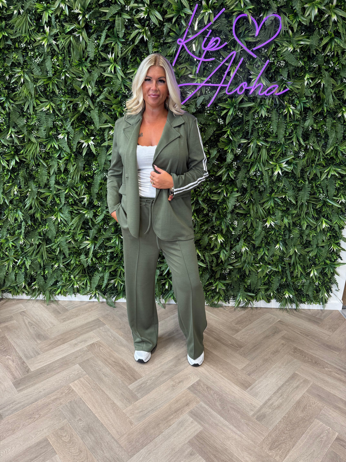 Tweedelig blazer joggingspak met bies legergroen