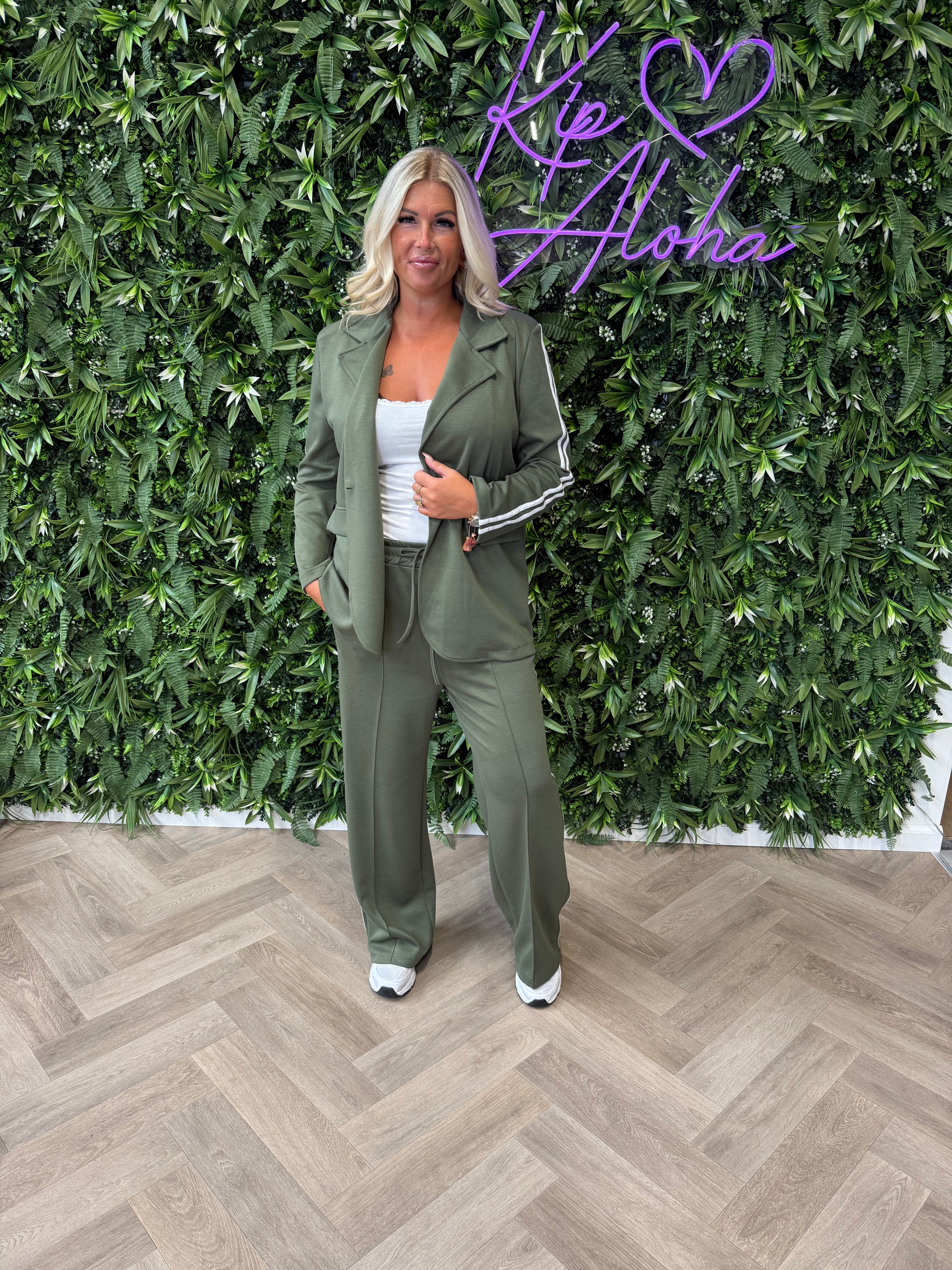 Tweedelig blazer joggingspak met bies legergroen