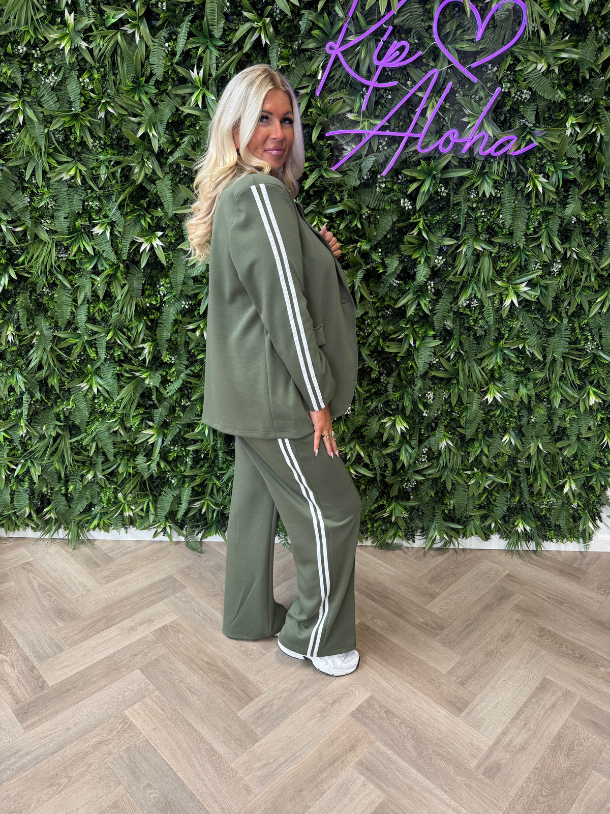 Tweedelig blazer joggingspak met bies legergroen