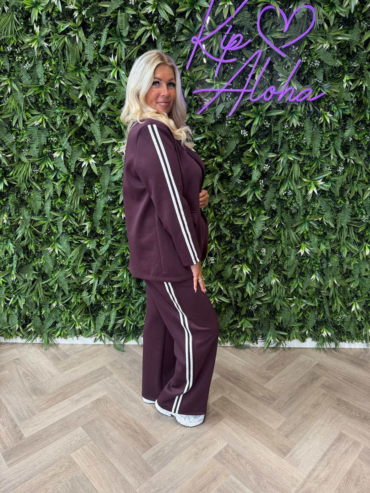Tweedelig blazer joggingspak met bies aubergine