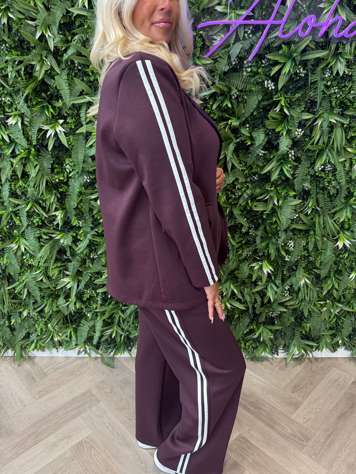 Tweedelig blazer joggingspak met bies aubergine