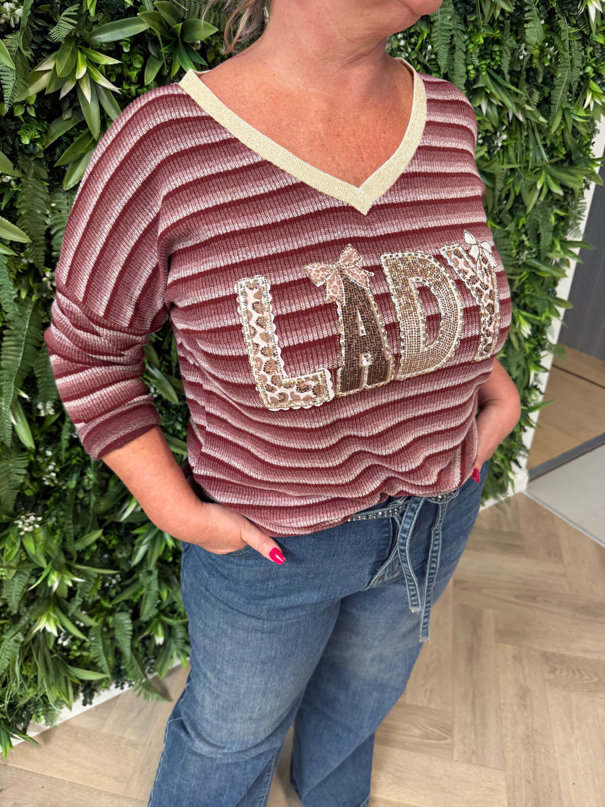Shirt strepen lady bordeaux