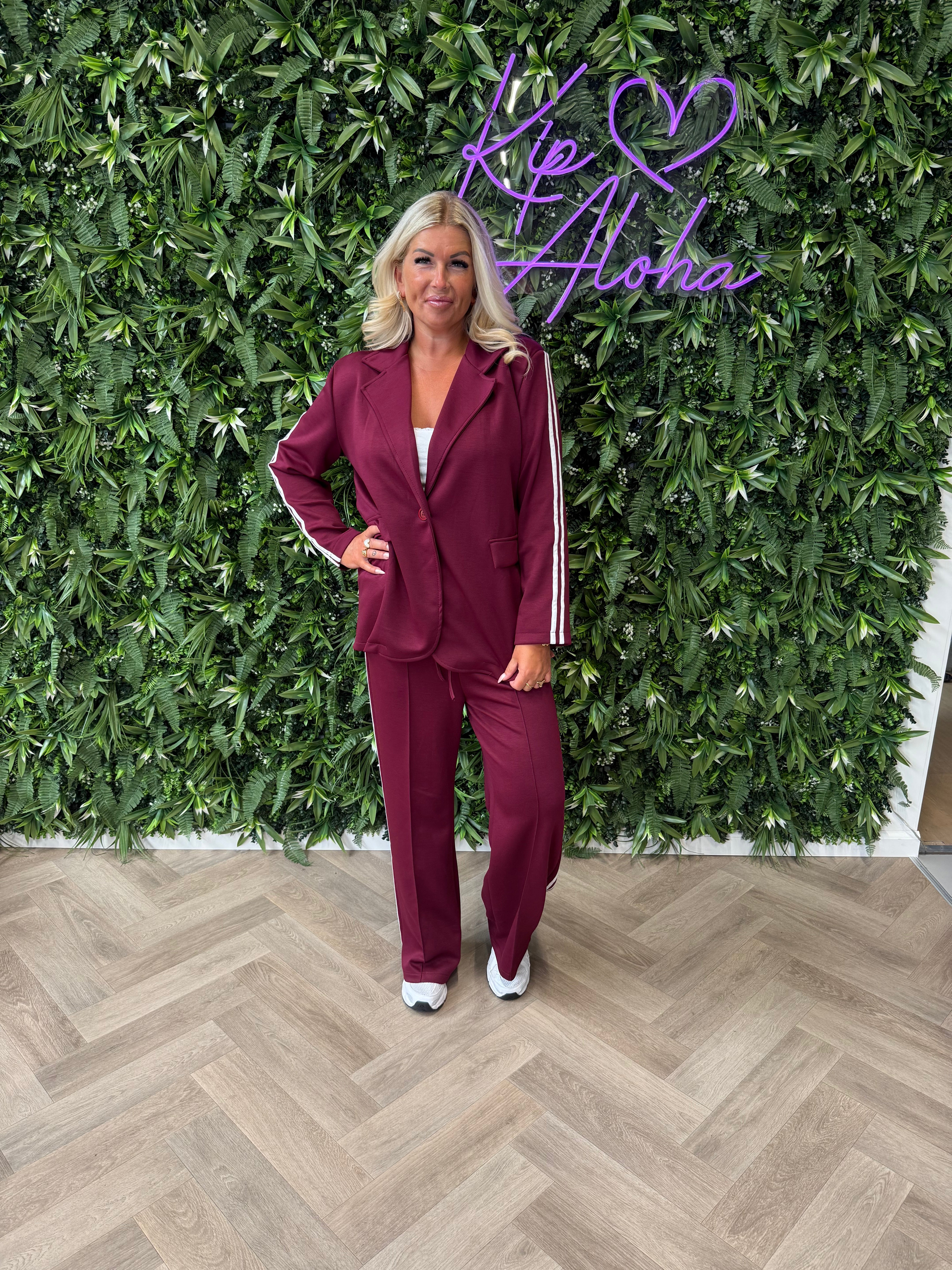 Tweedelig blazer joggingspak met bies bordeaux