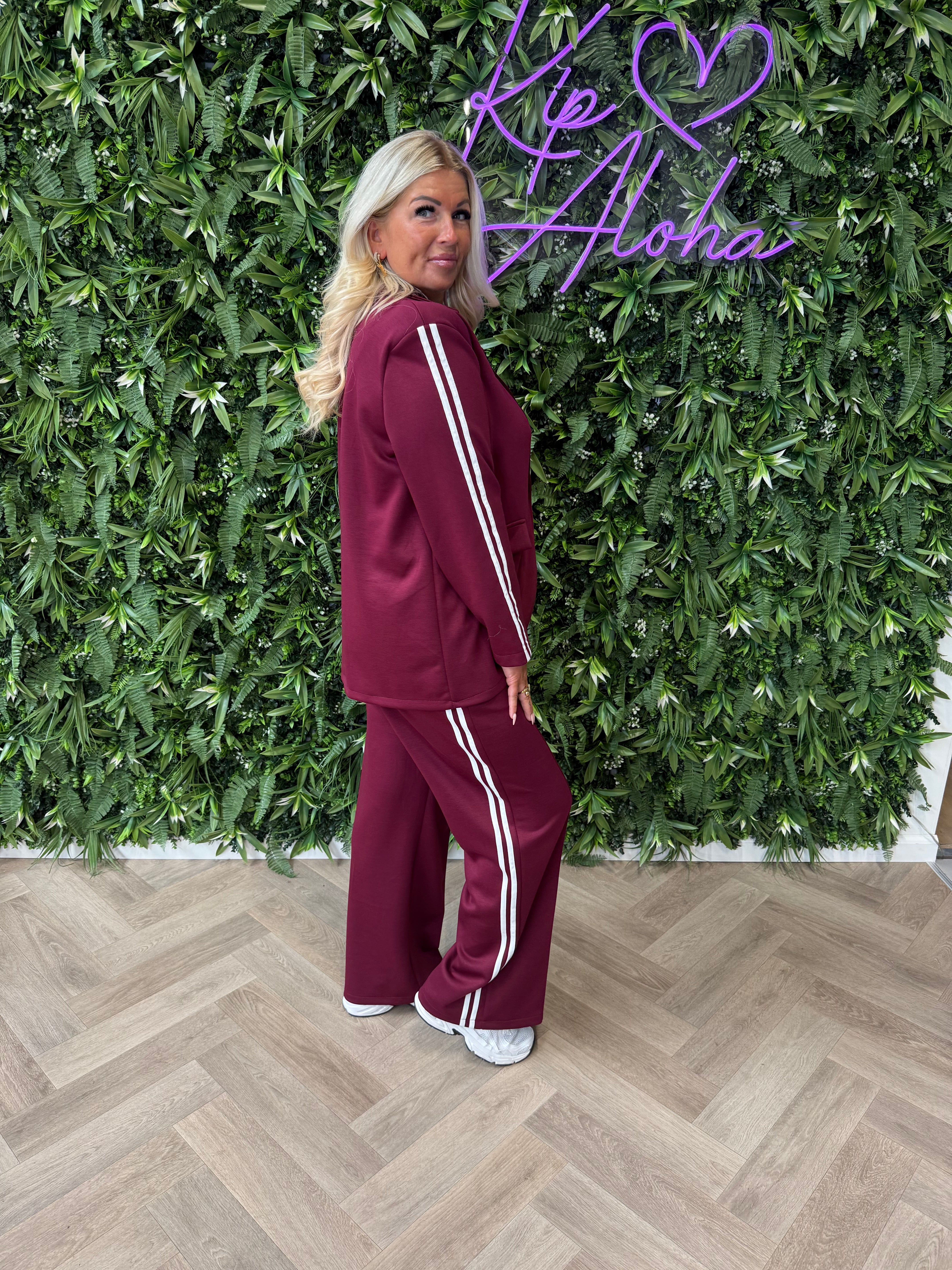 Tweedelig blazer joggingspak met bies bordeaux