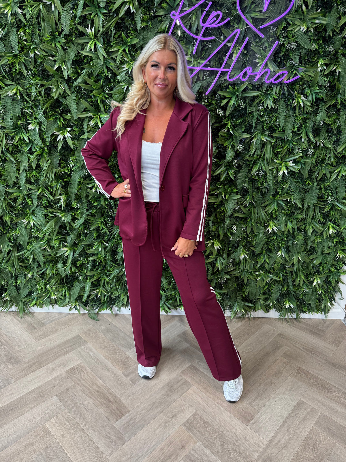 Tweedelig blazer joggingspak met bies bordeaux