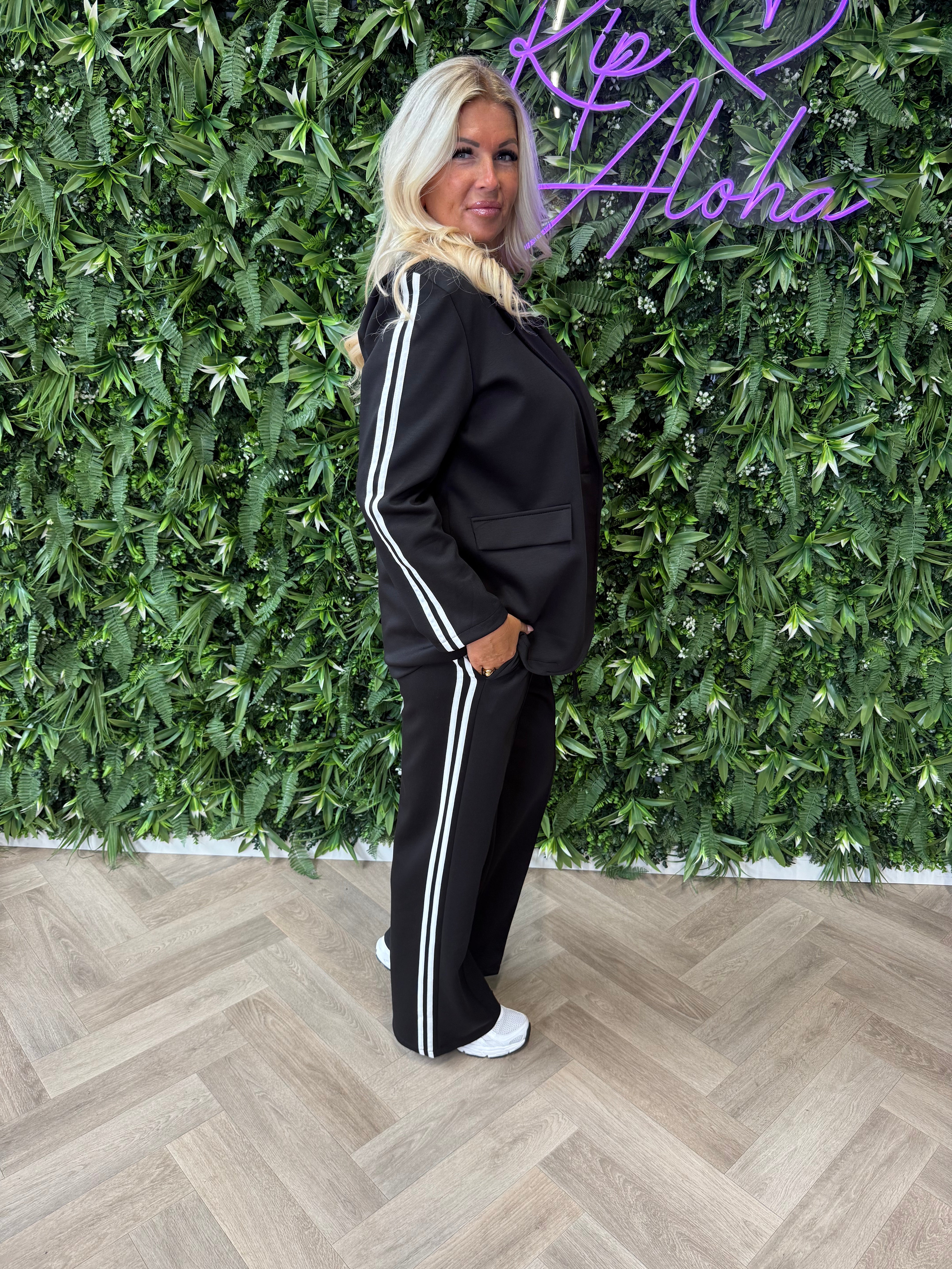 Tweedelig blazer joggingspak met bies zwart