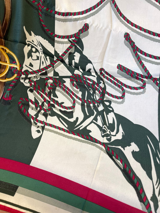 Kleine sjaal met print paard groen