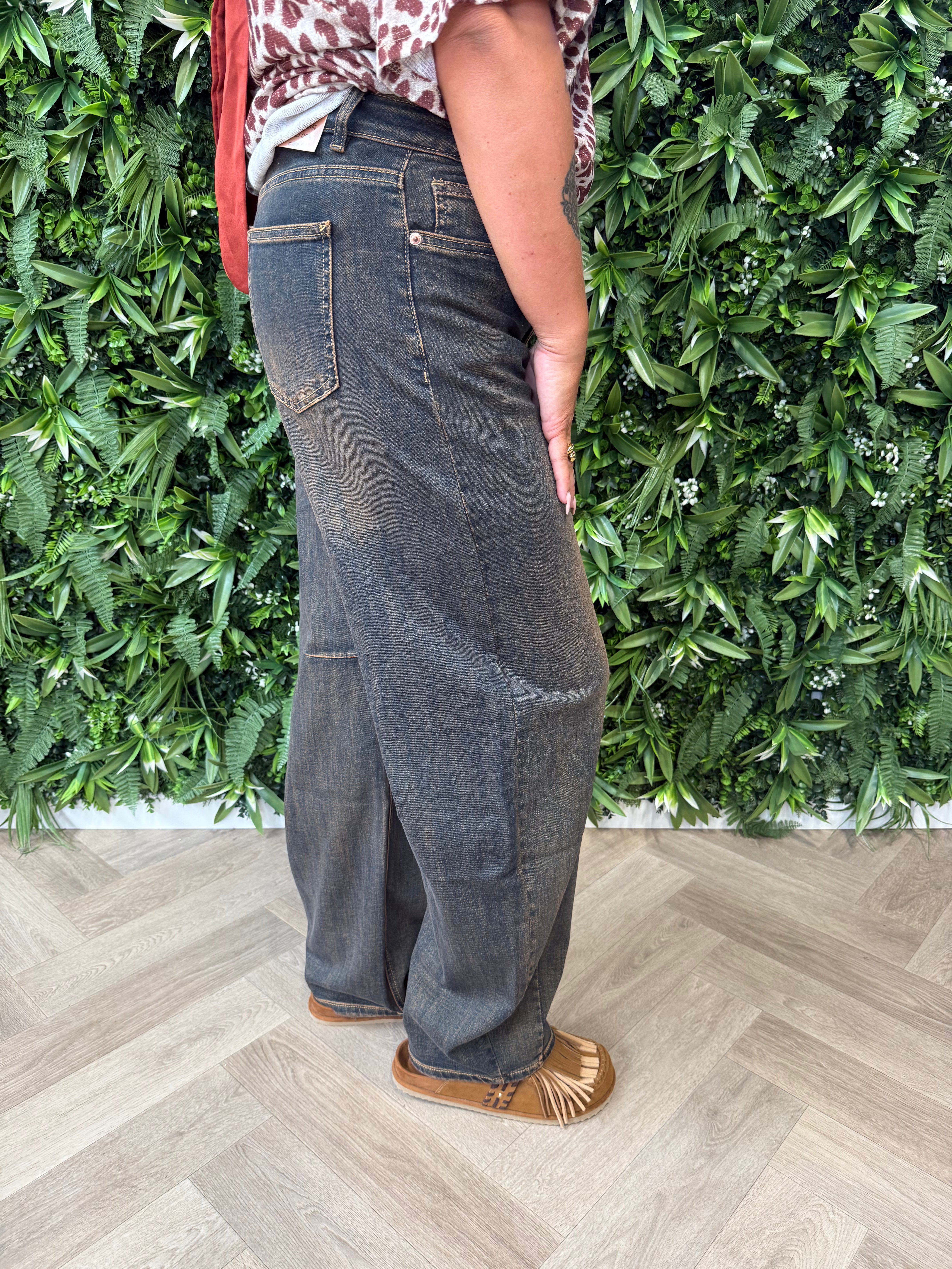 Jewelly ballon jeans met washing donkerblauw