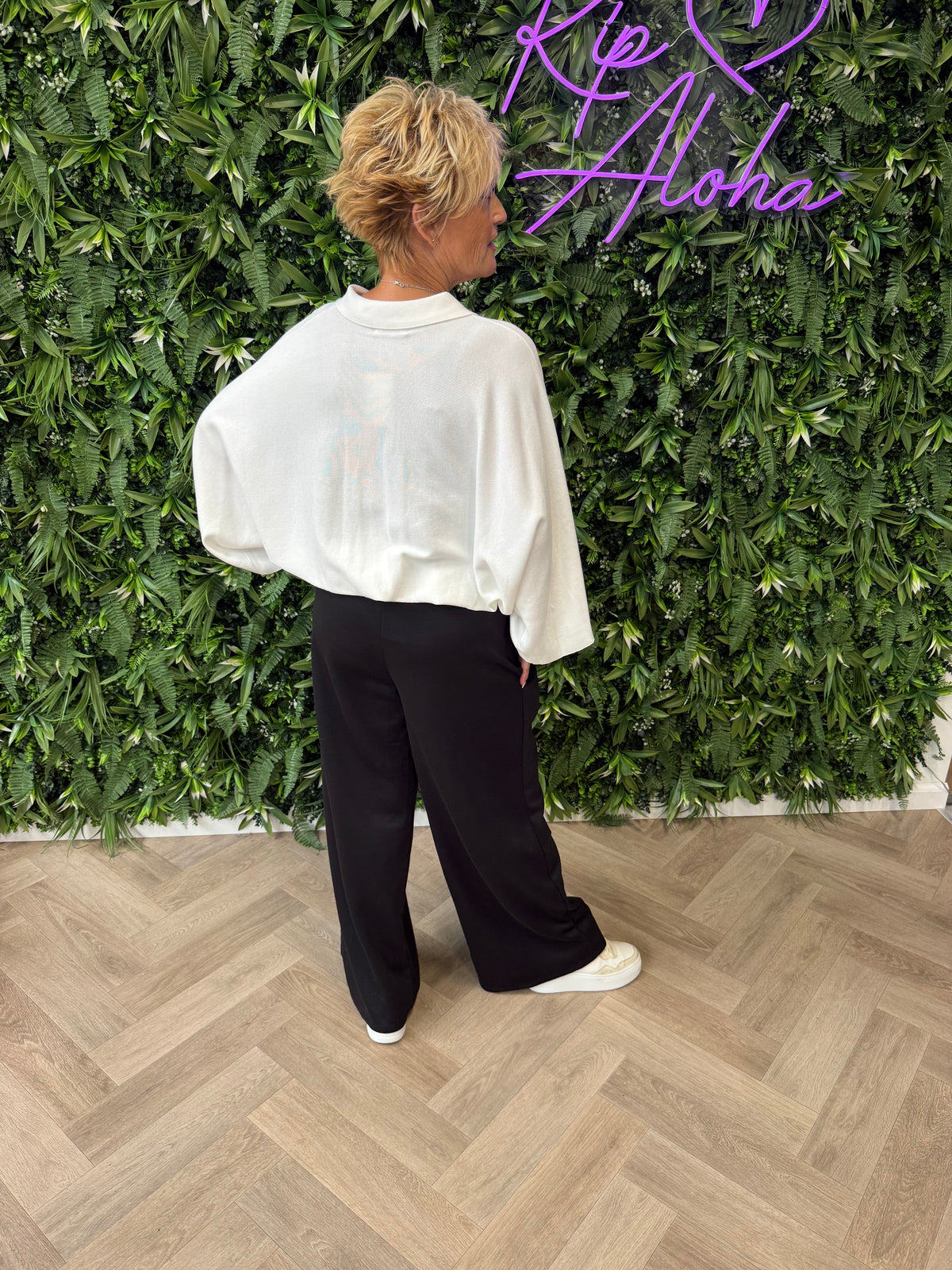 Wijde broek met streep zwart