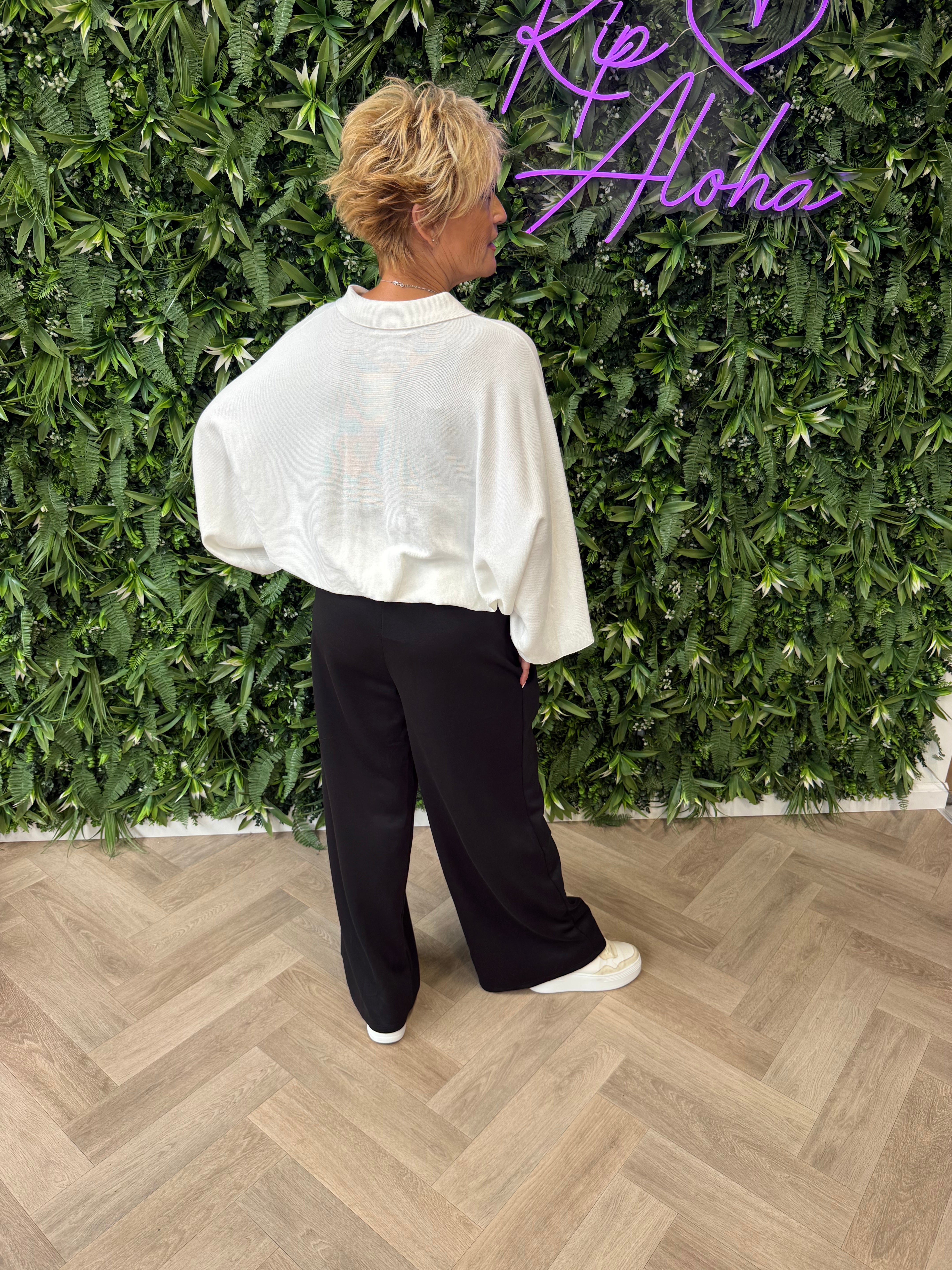 Wijde broek met streep zwart