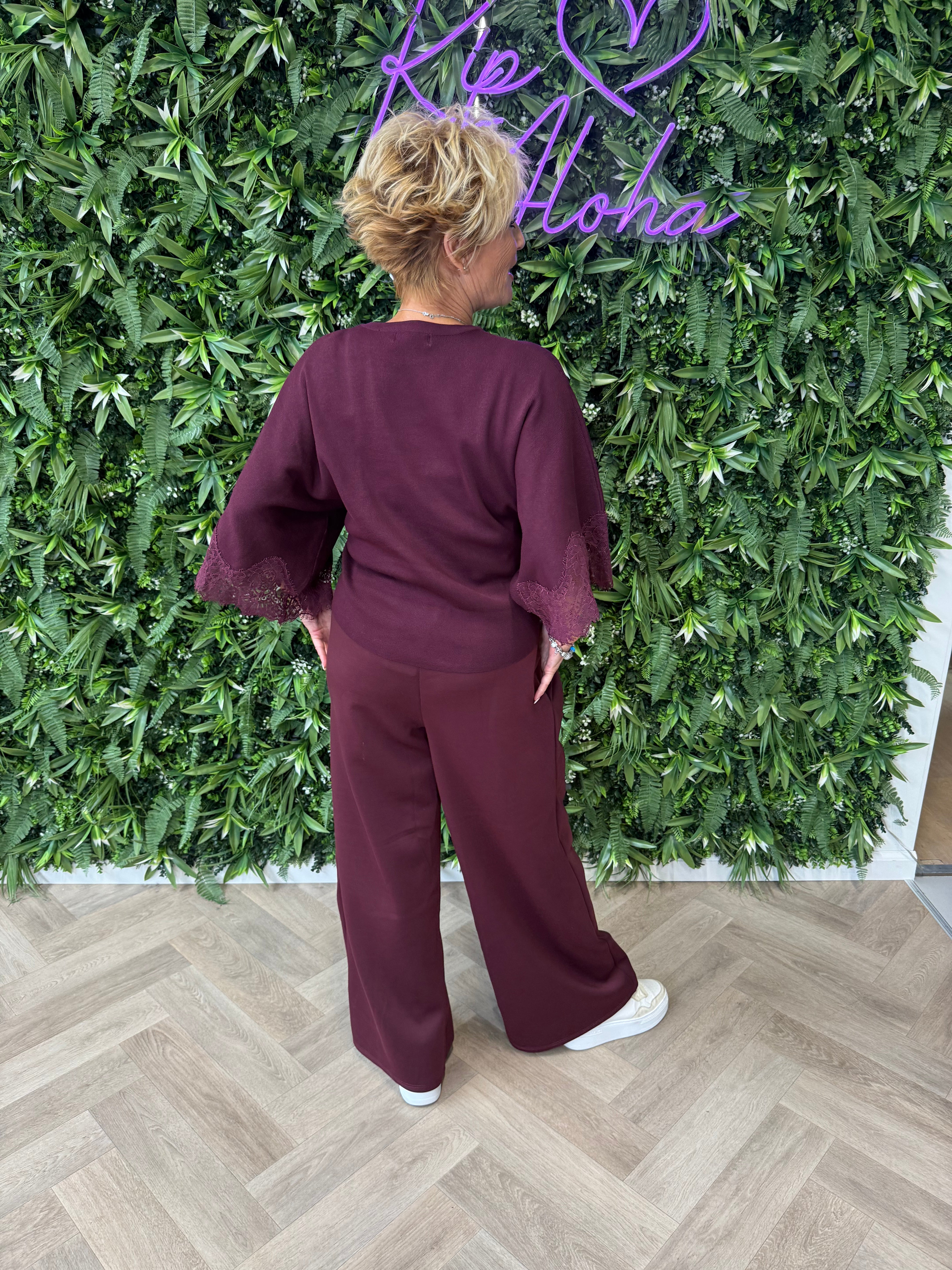 Wijde broek met streep bordeaux