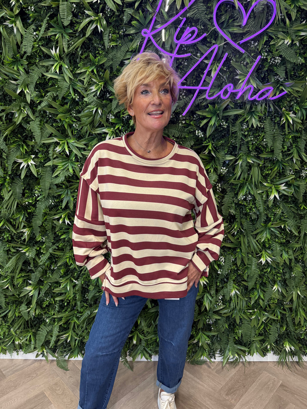 Sweater strepen bordeaux