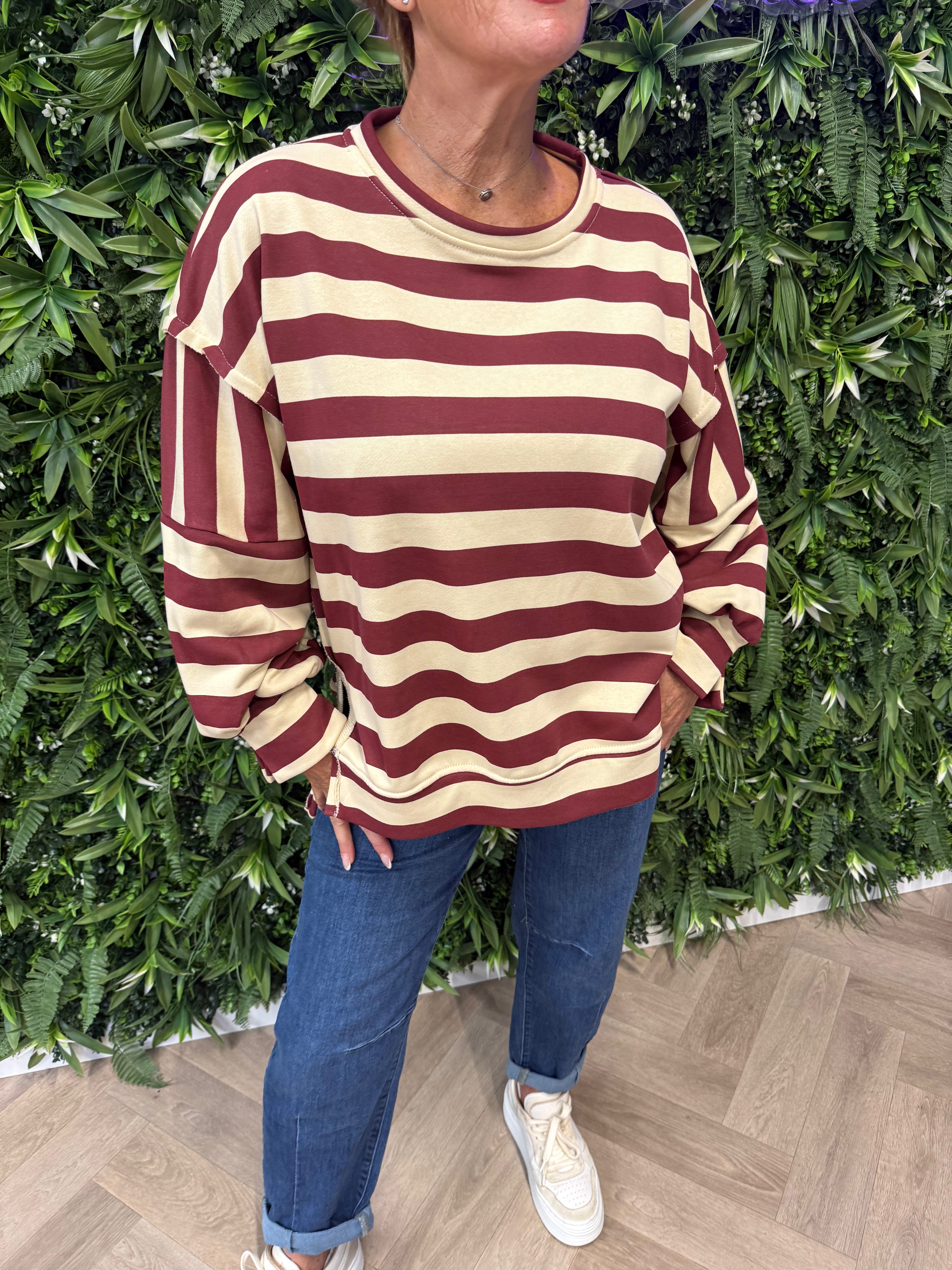 Sweater strepen bordeaux