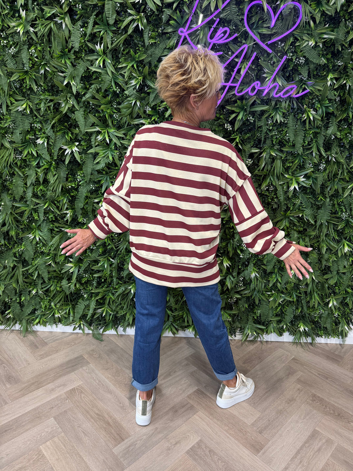 Sweater strepen bordeaux