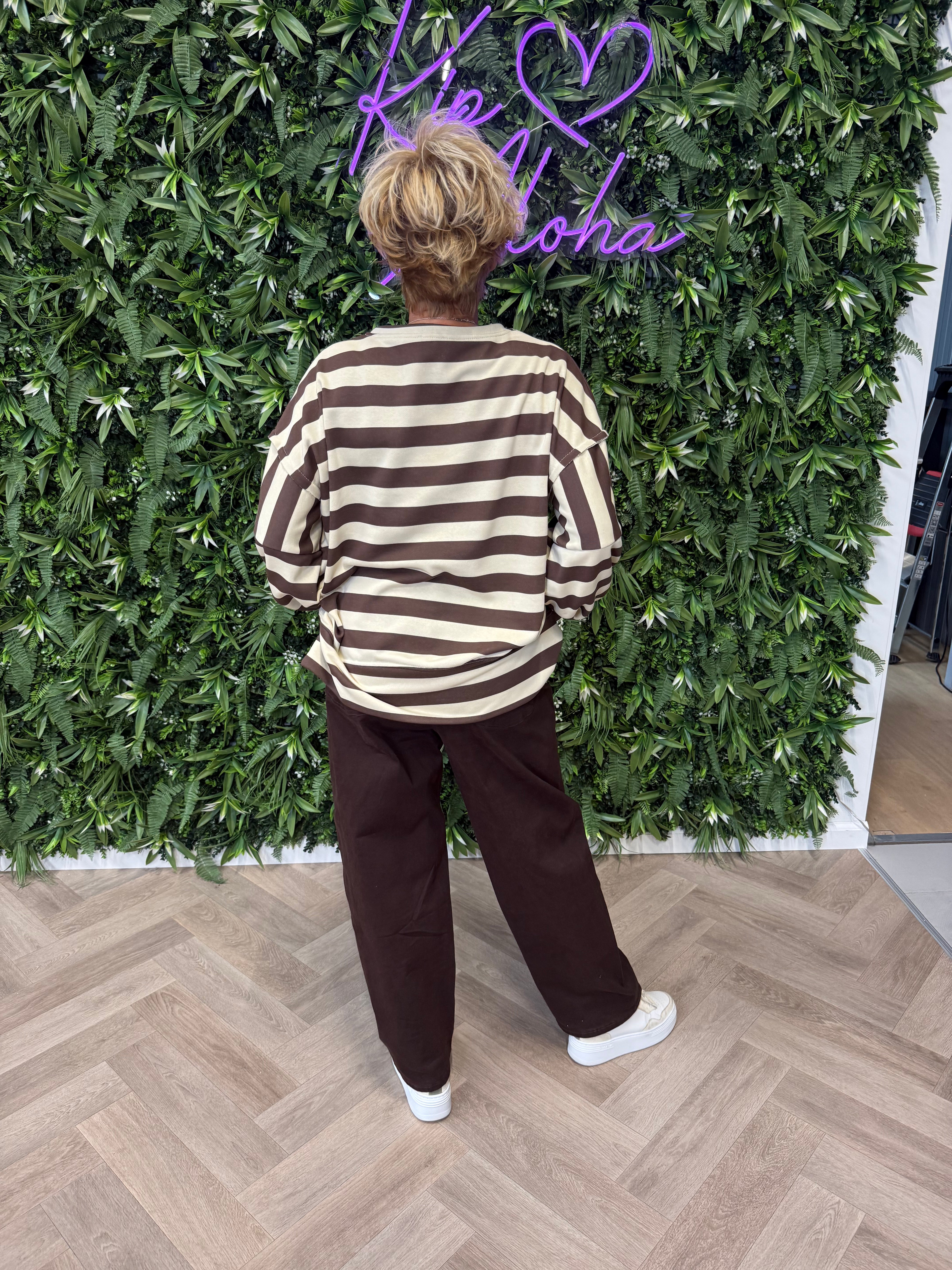 Sweater strepen donkerbruin
