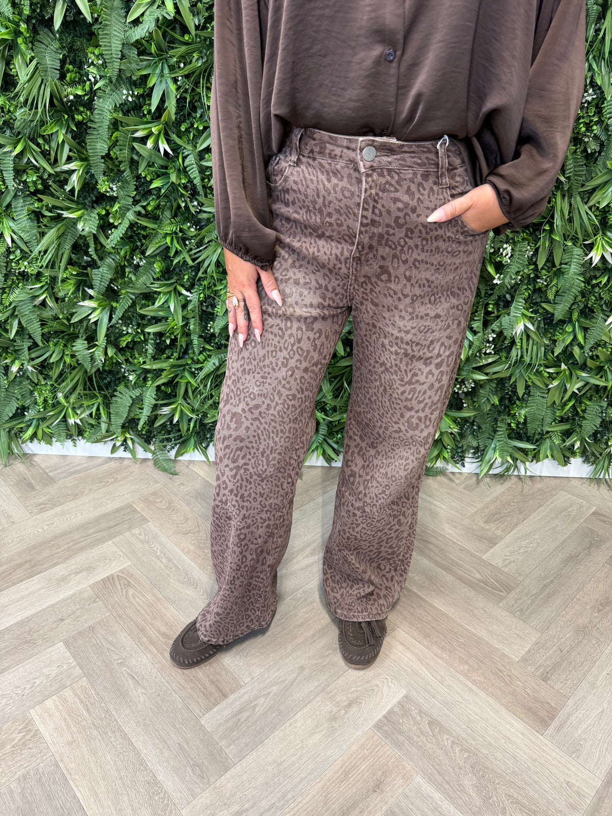 G-smack wide leg jeans panterprint bruin