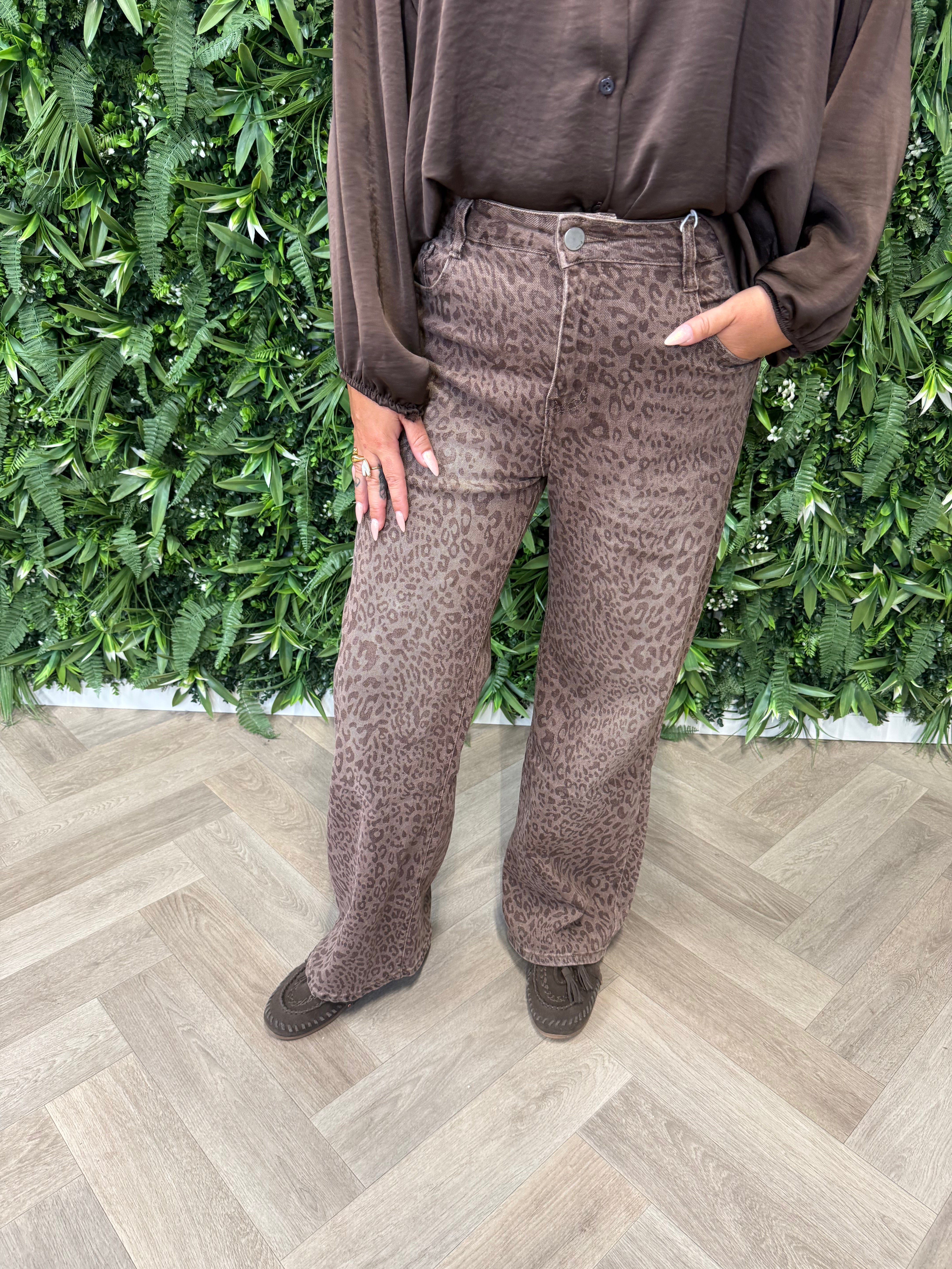 G-smack wide leg jeans panterprint bruin