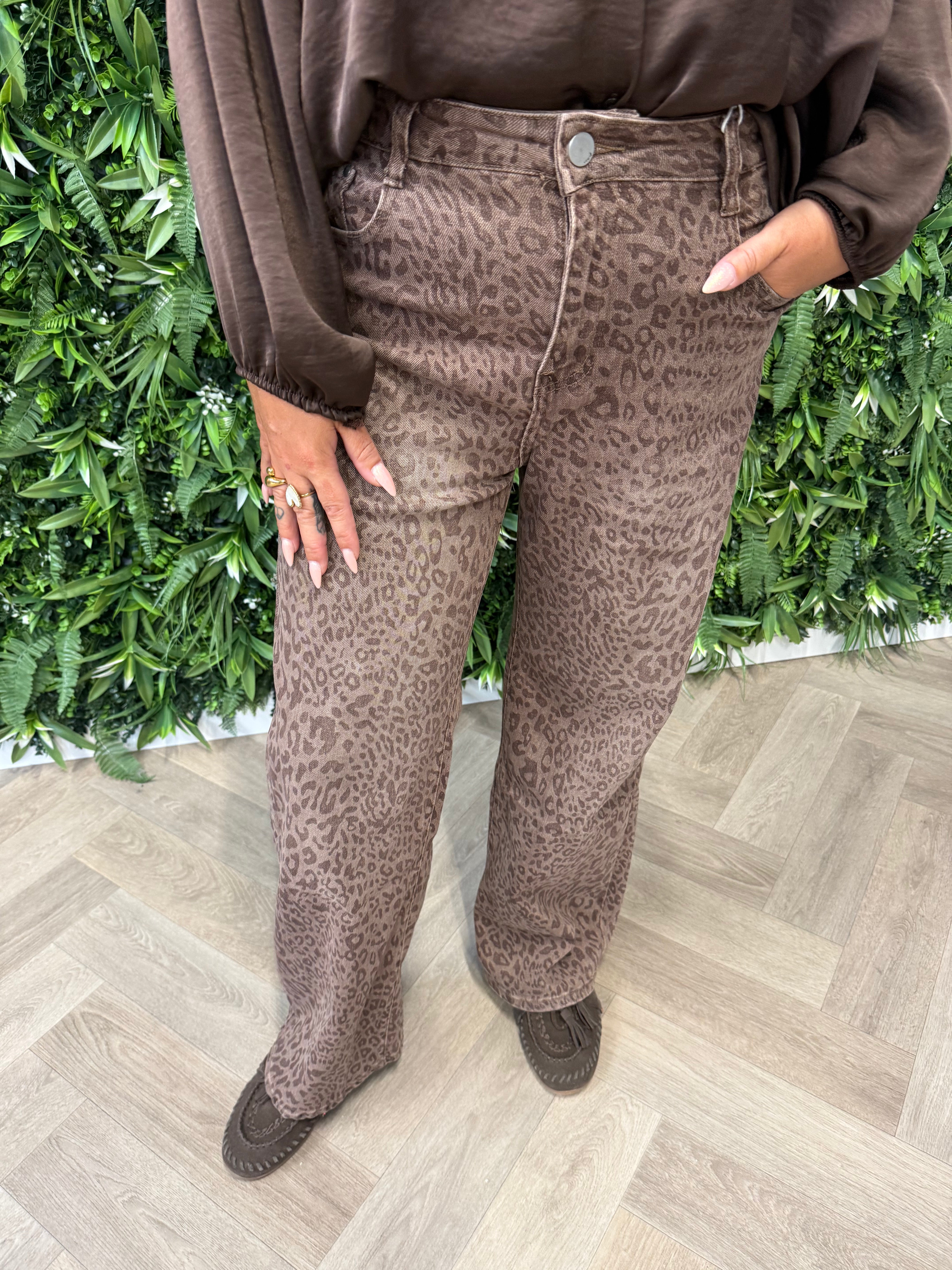 G-smack wide leg jeans panterprint bruin