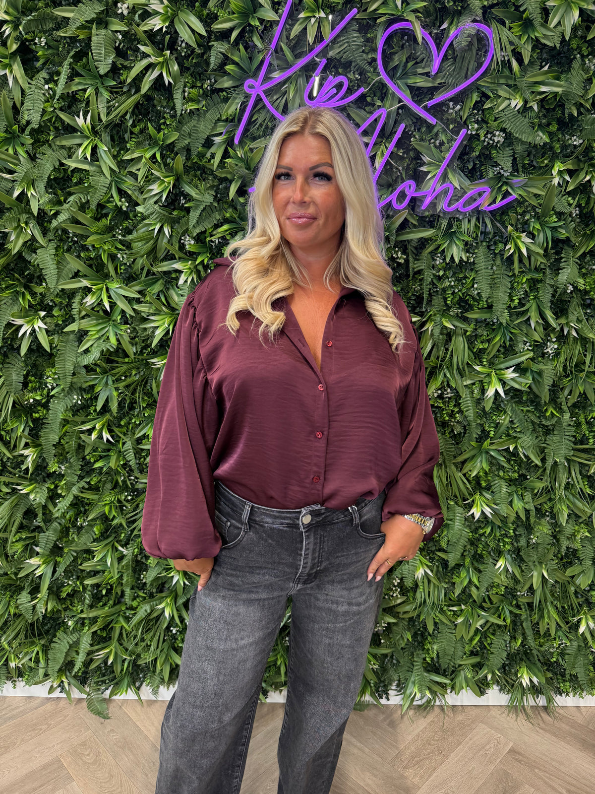 Silky blouse pofmouwen bordeaux