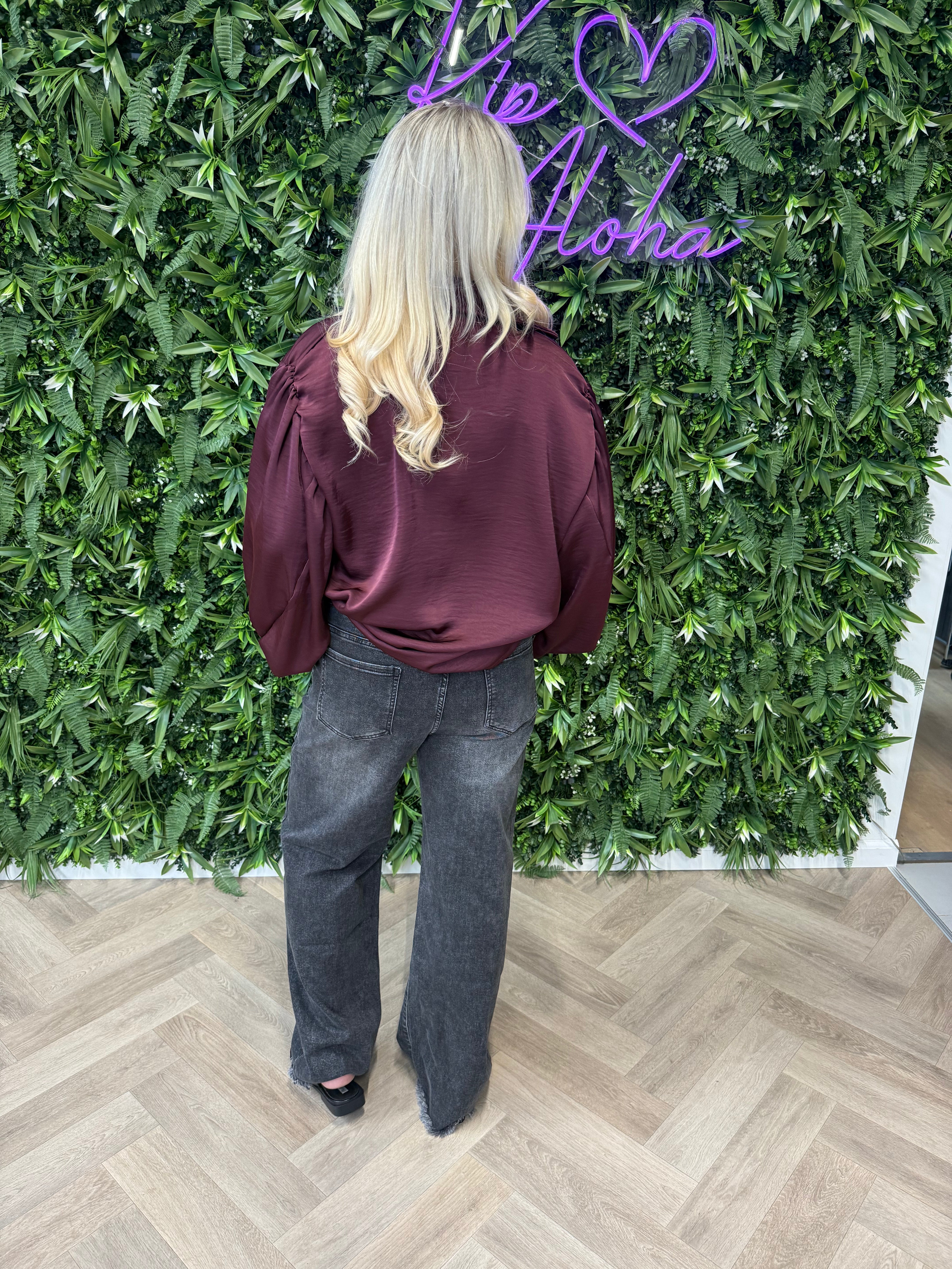 Silky blouse pofmouwen bordeaux