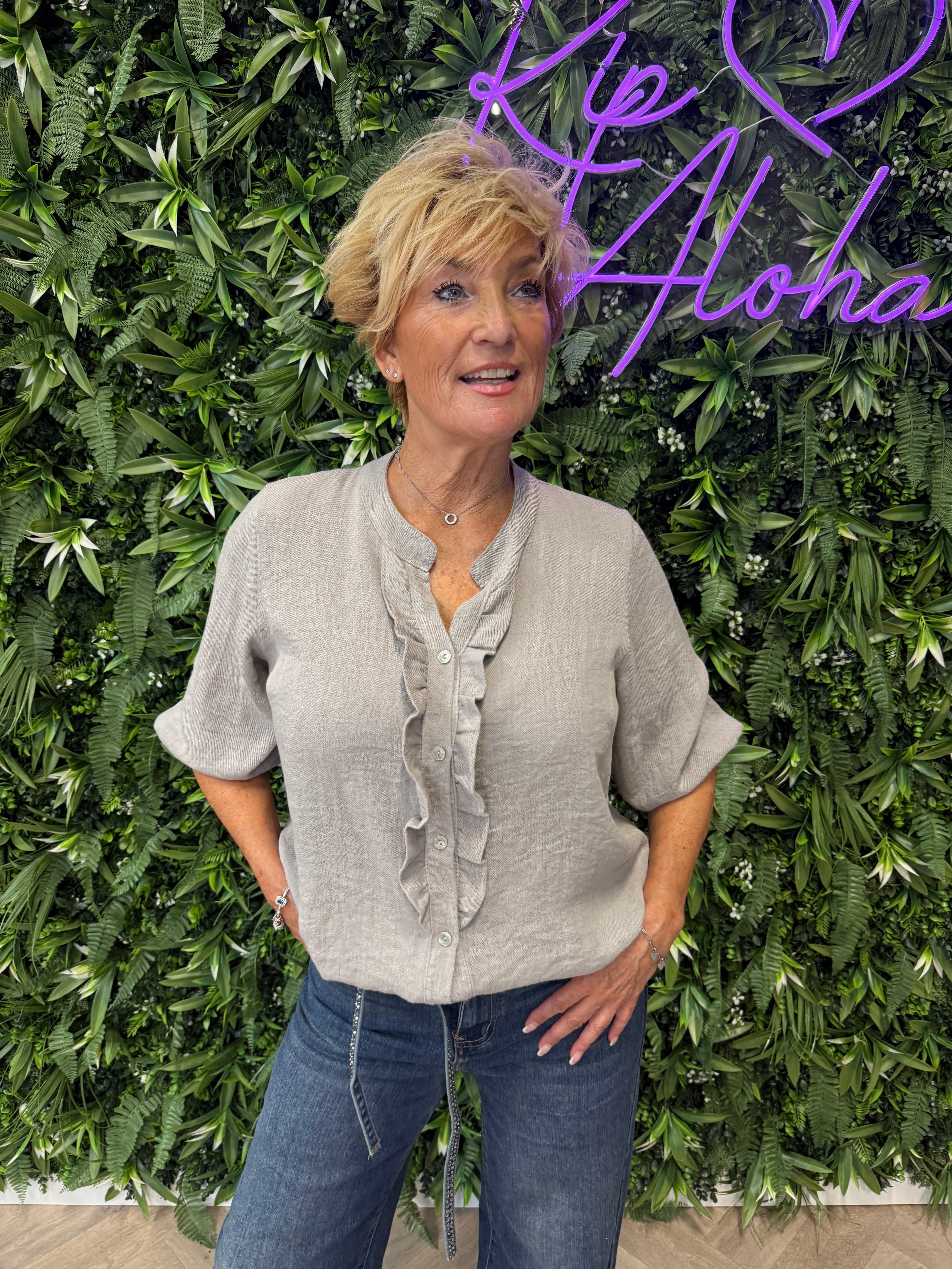 Blouse roezel 3/4e mouwen taupe