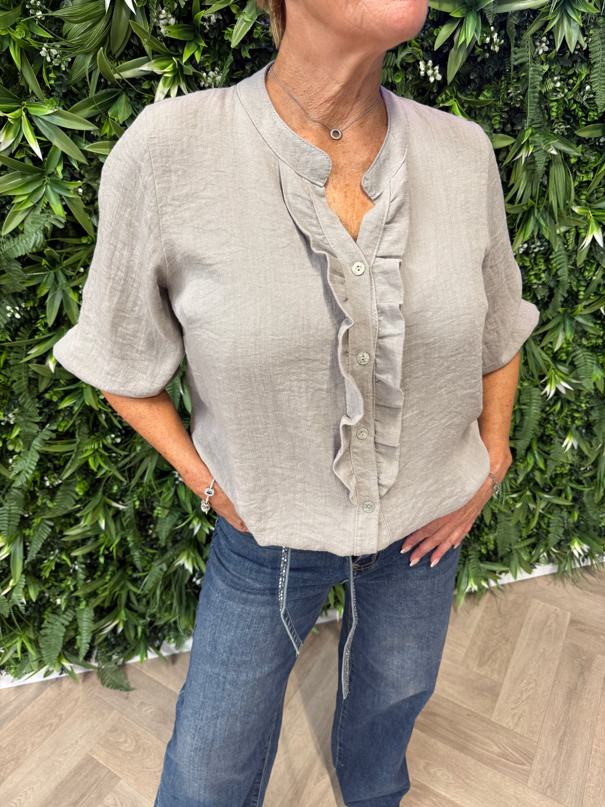 Blouse roezel 3/4e mouwen taupe