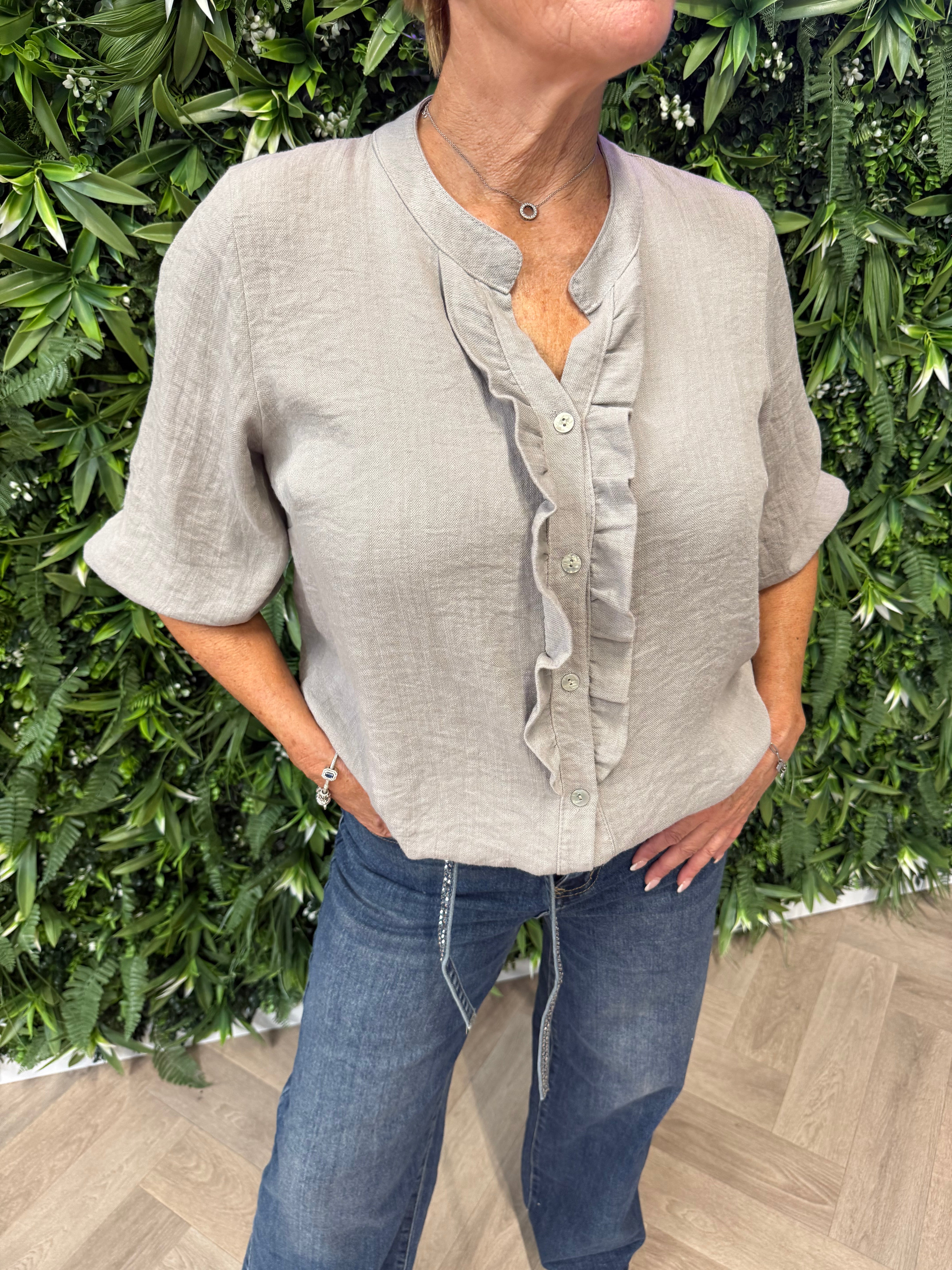 Blouse roezel 3/4e mouwen taupe