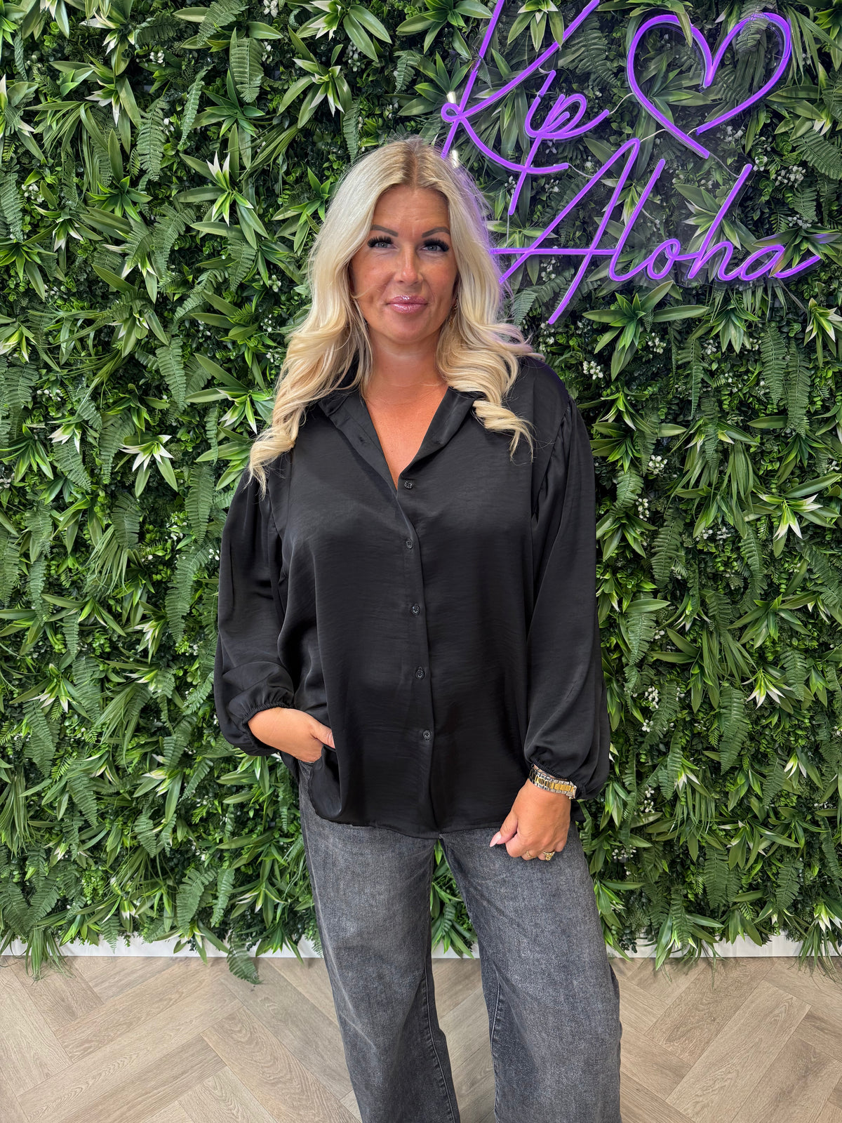Silky blouse pofmouwen zwart