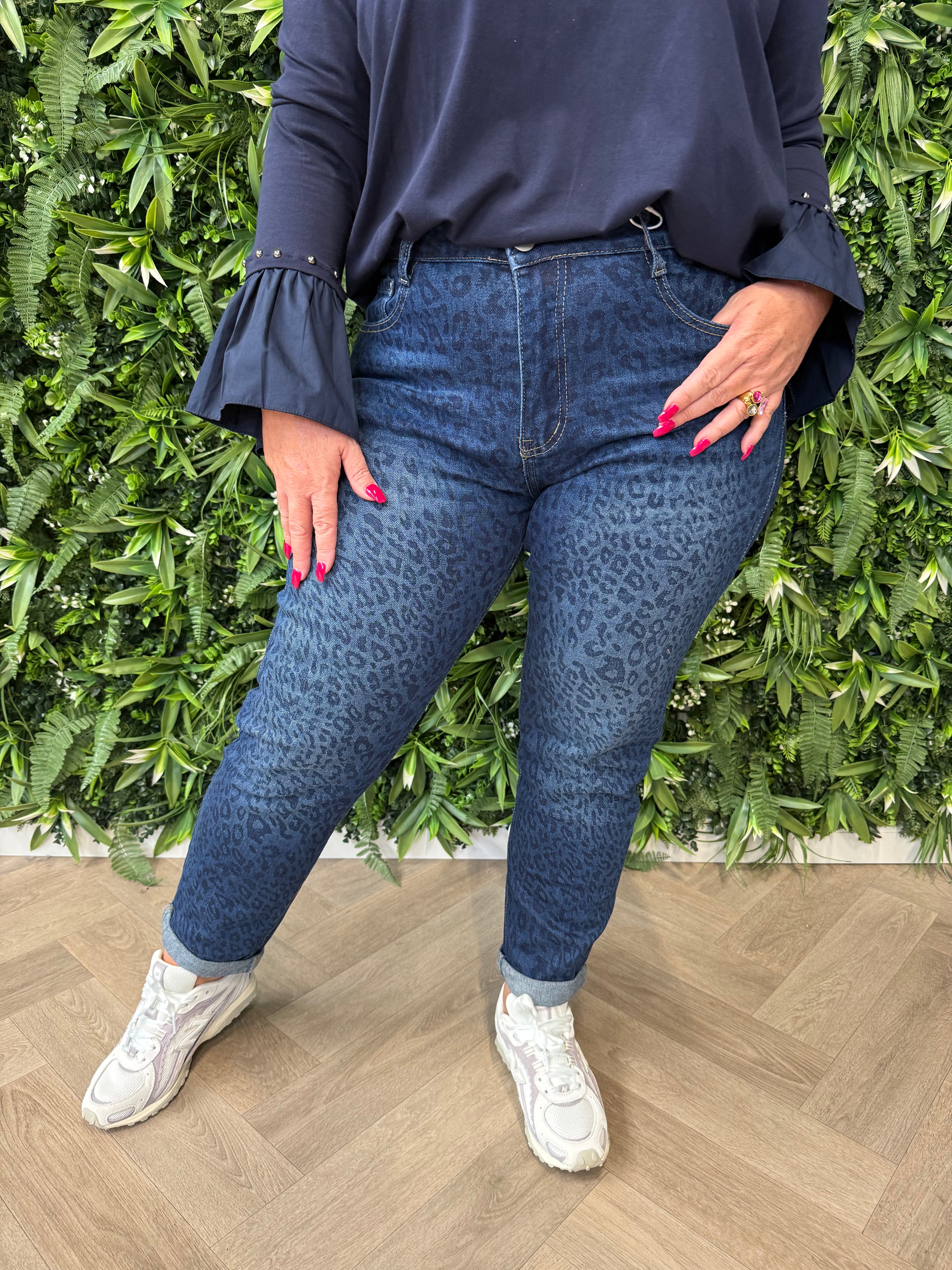 G-smack jeans panterprint middenblauw