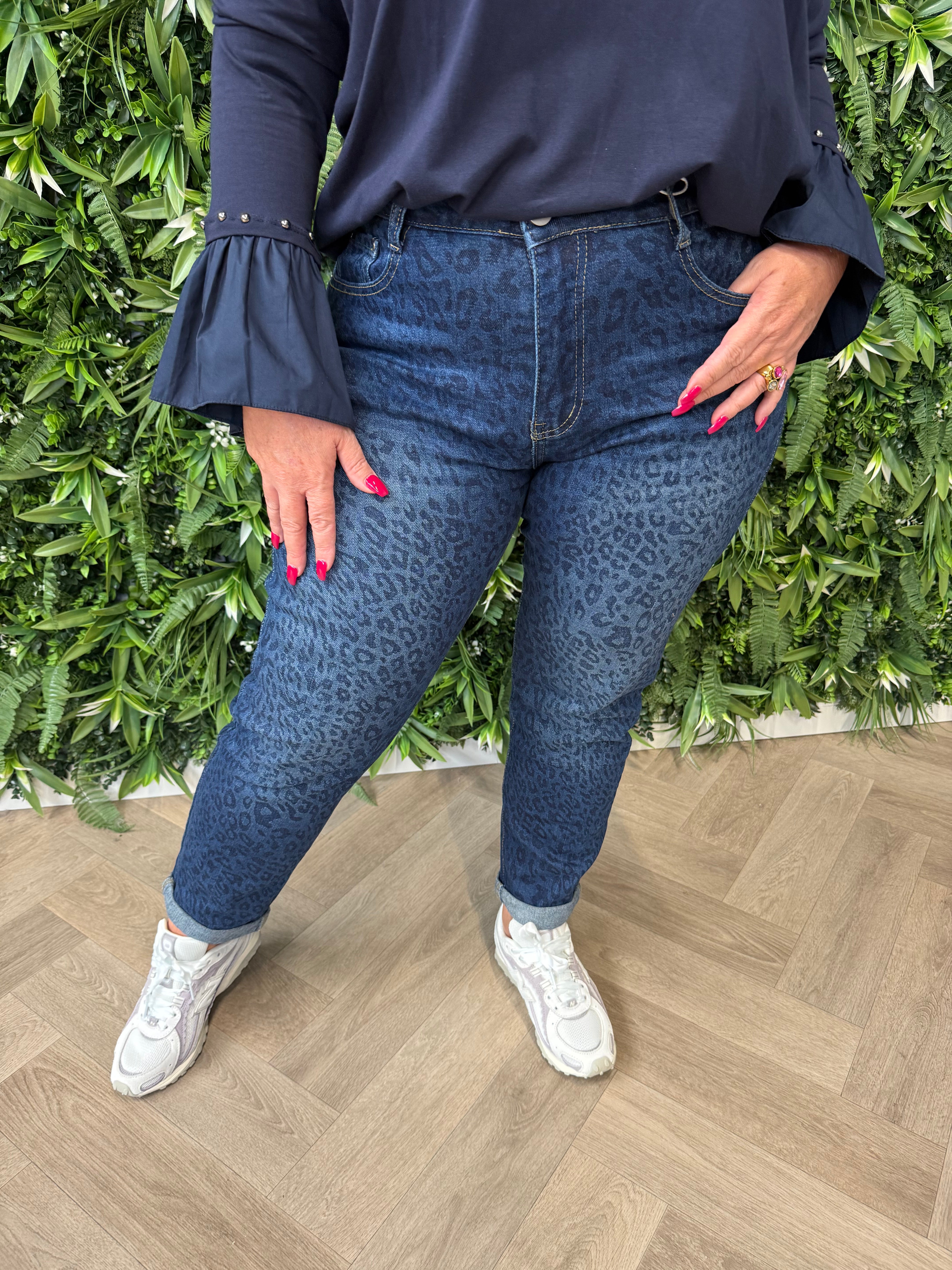 G-smack jeans panterprint middenblauw