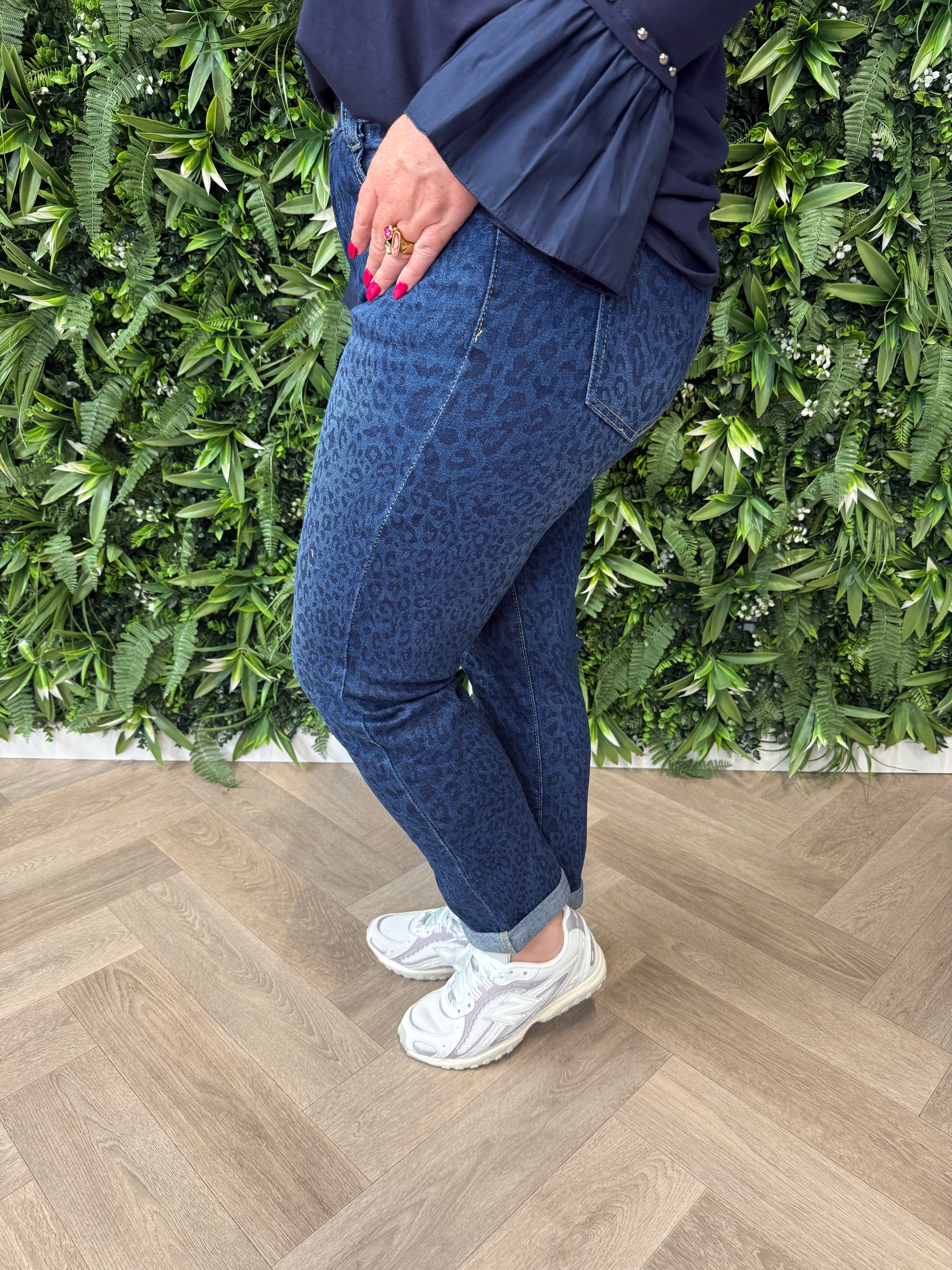 G-smack jeans panterprint middenblauw