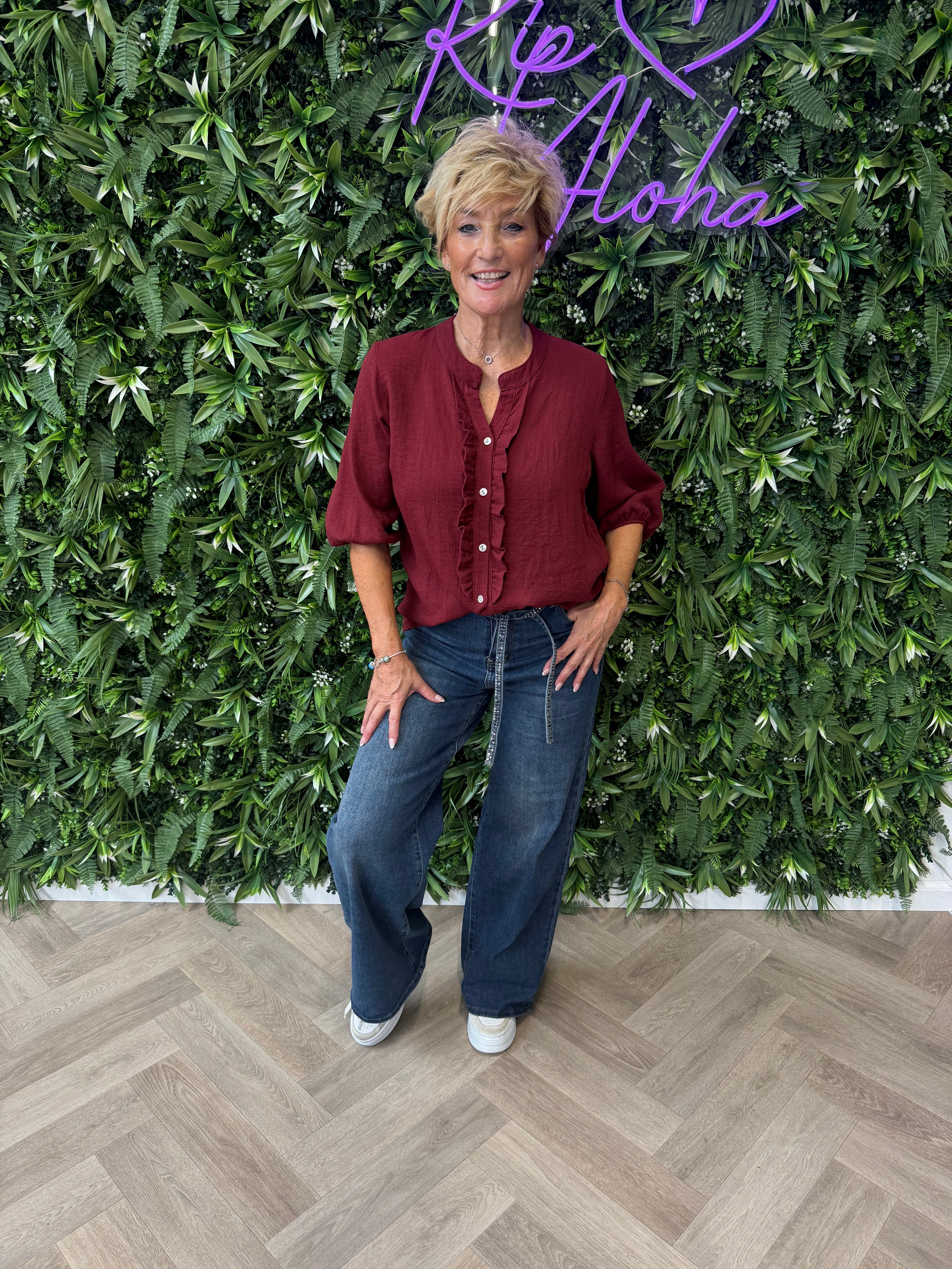 Blouse roezel 3/4e mouwen bordeaux