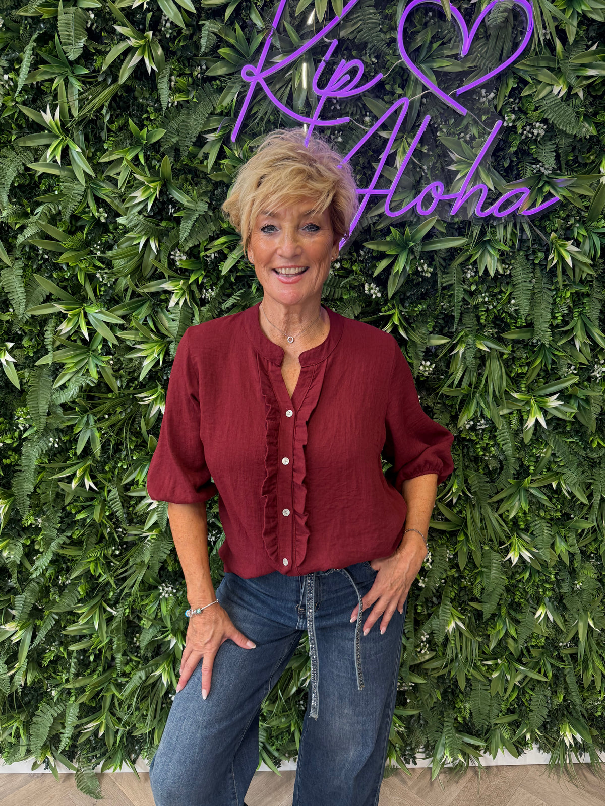 Blouse roezel 3/4e mouwen bordeaux