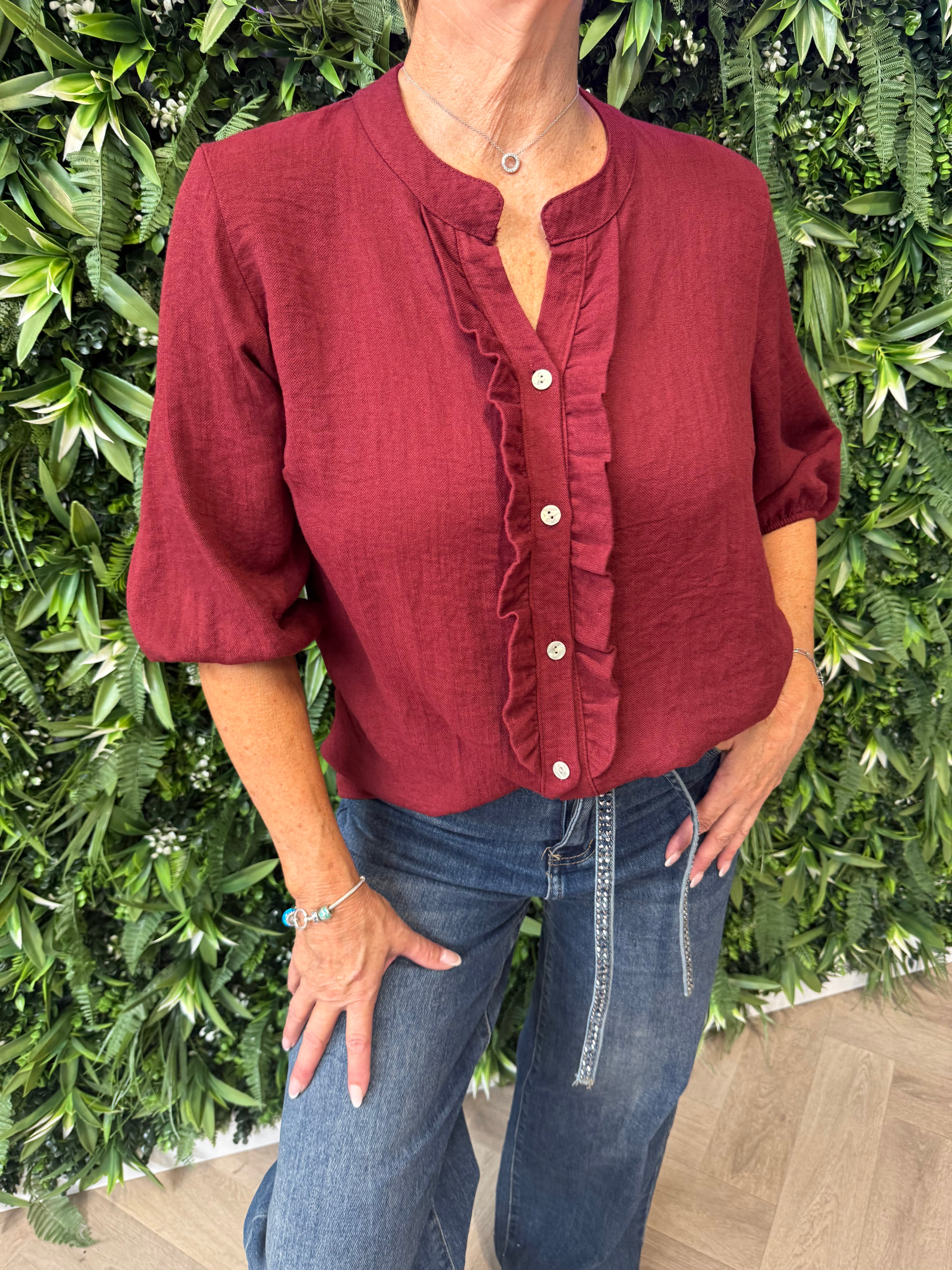 Blouse roezel 3/4e mouwen bordeaux