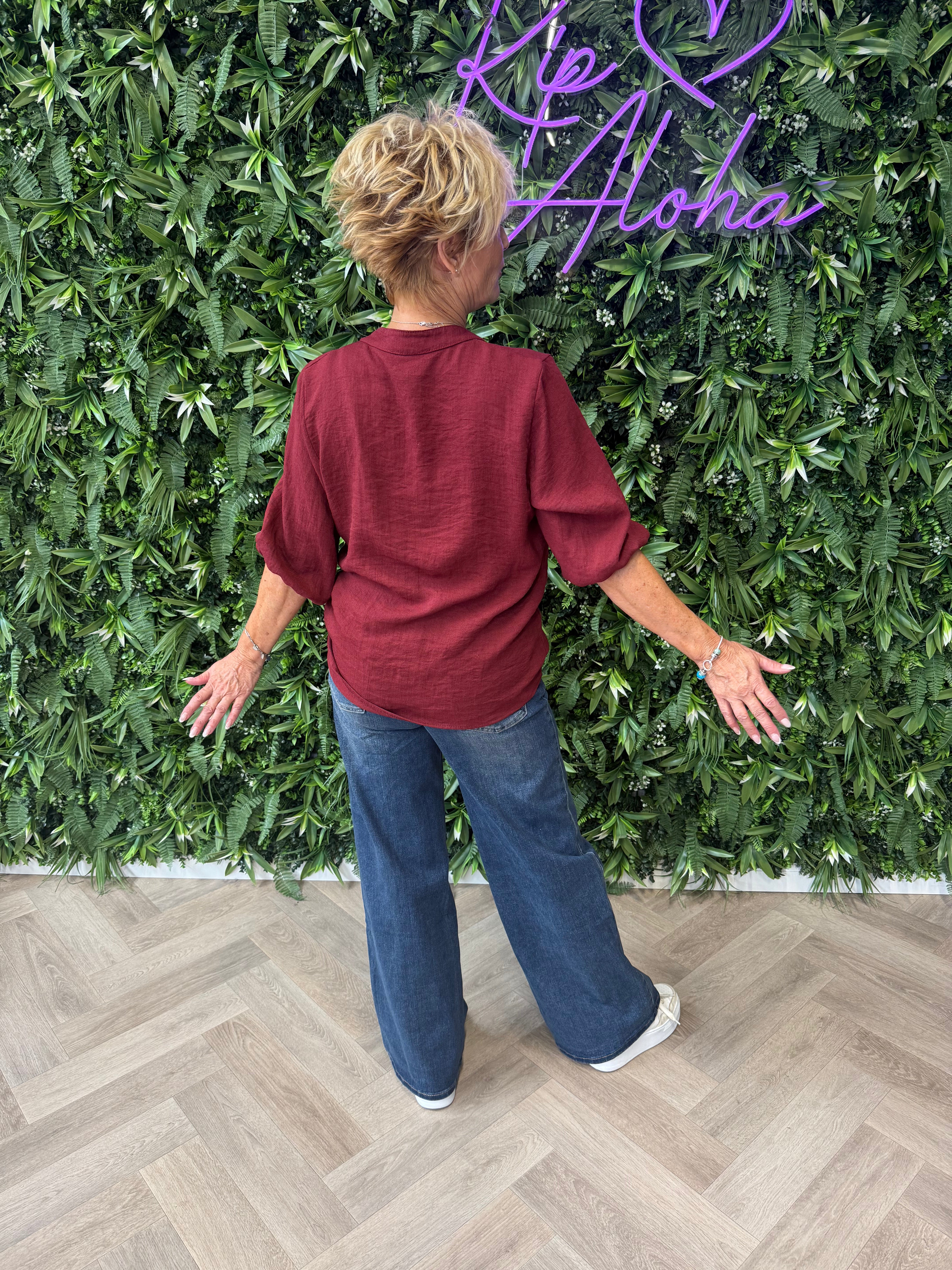 Blouse roezel 3/4e mouwen bordeaux