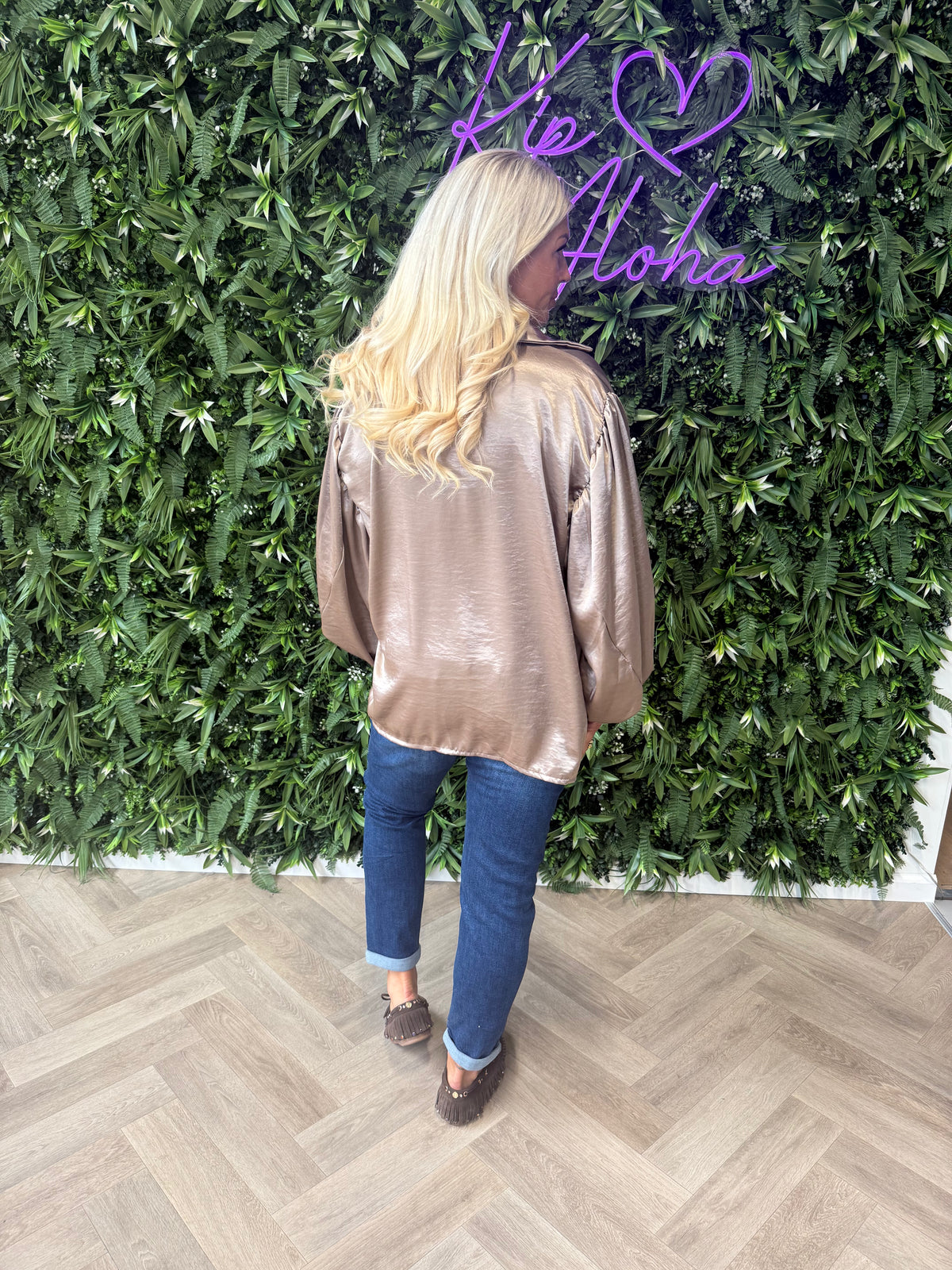 Silky blouse pofmouwen champagne