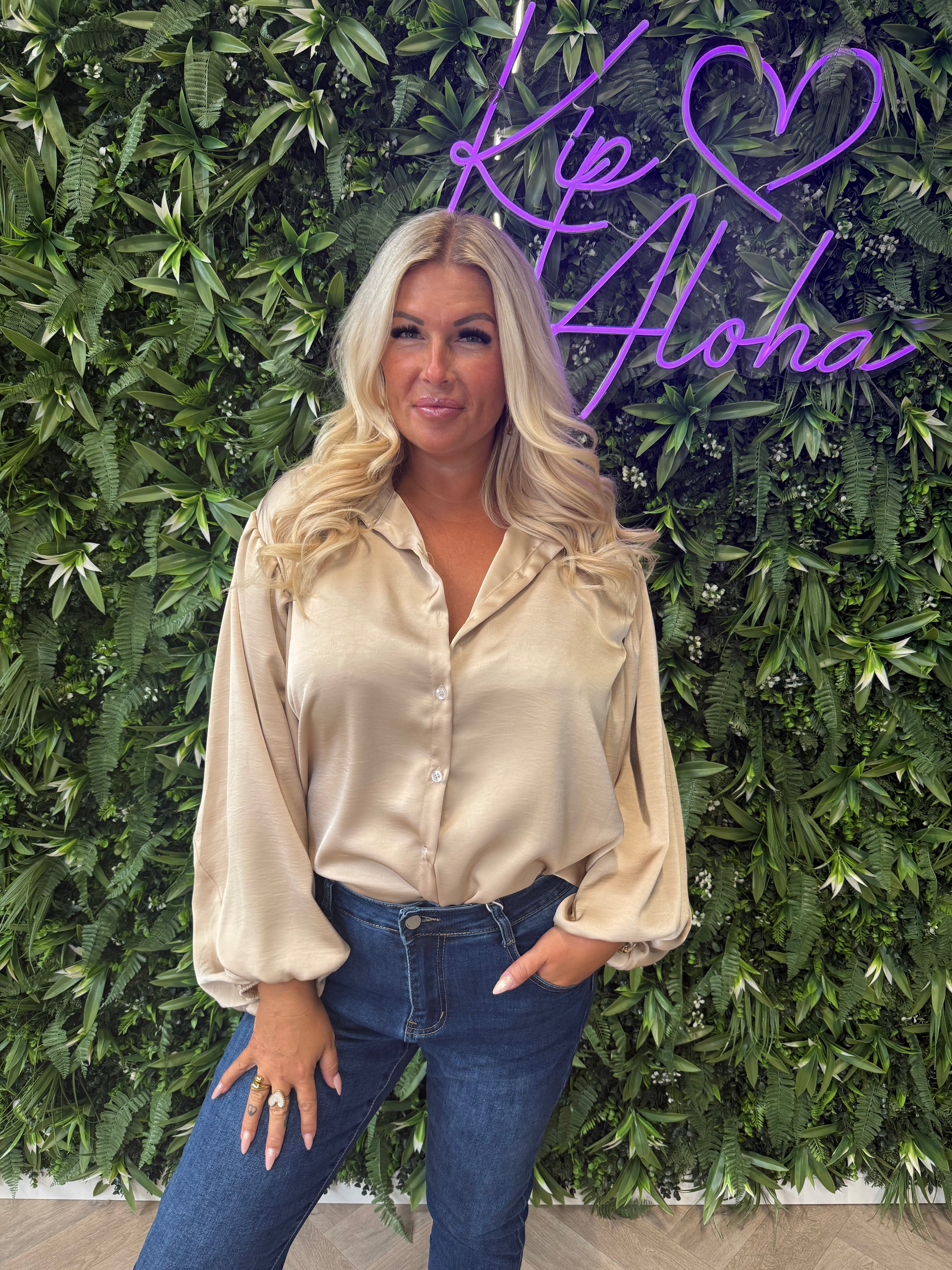 Silky blouse pofmouwen goud