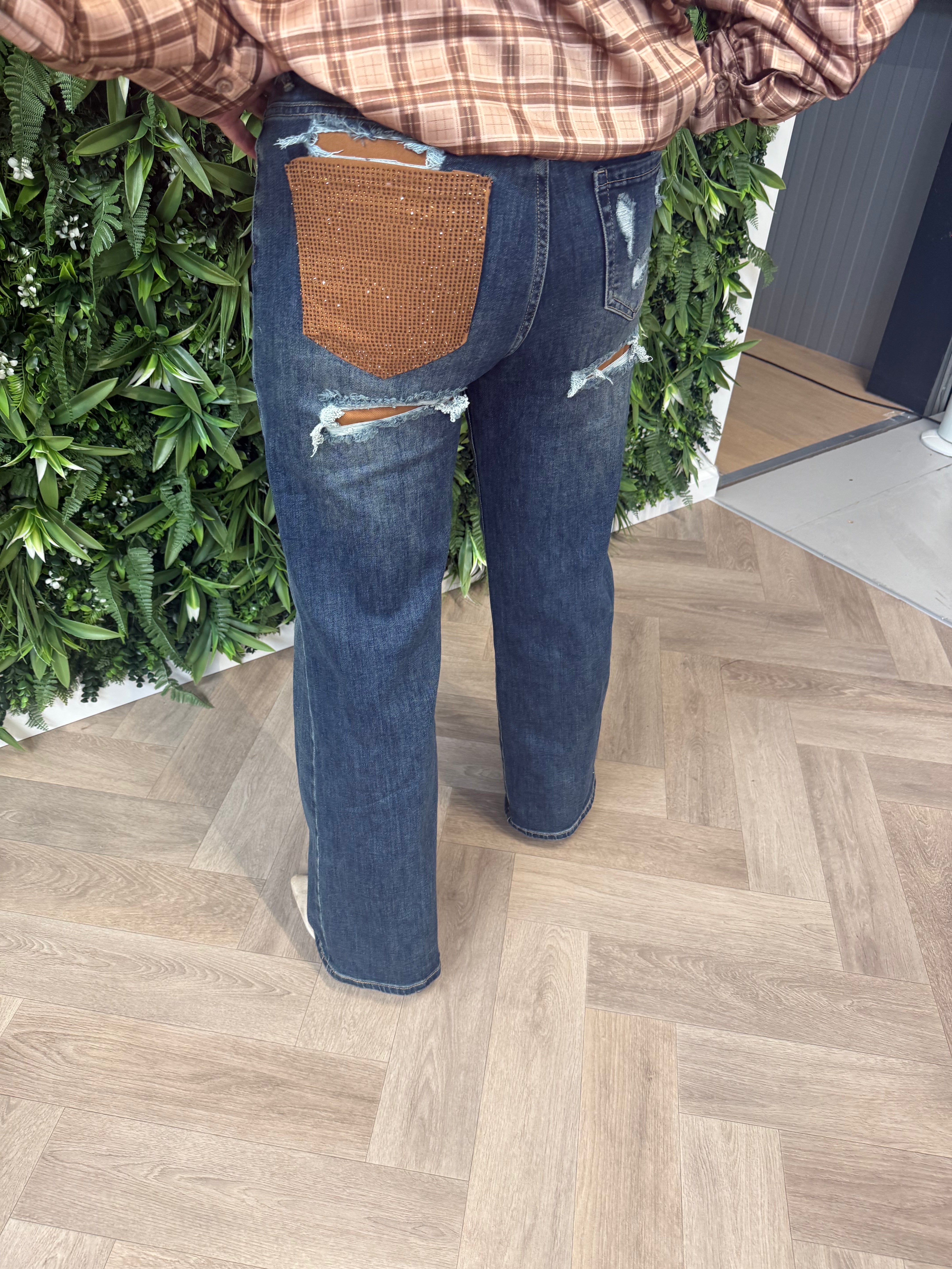 G-smack jeans met glitterzak blauw