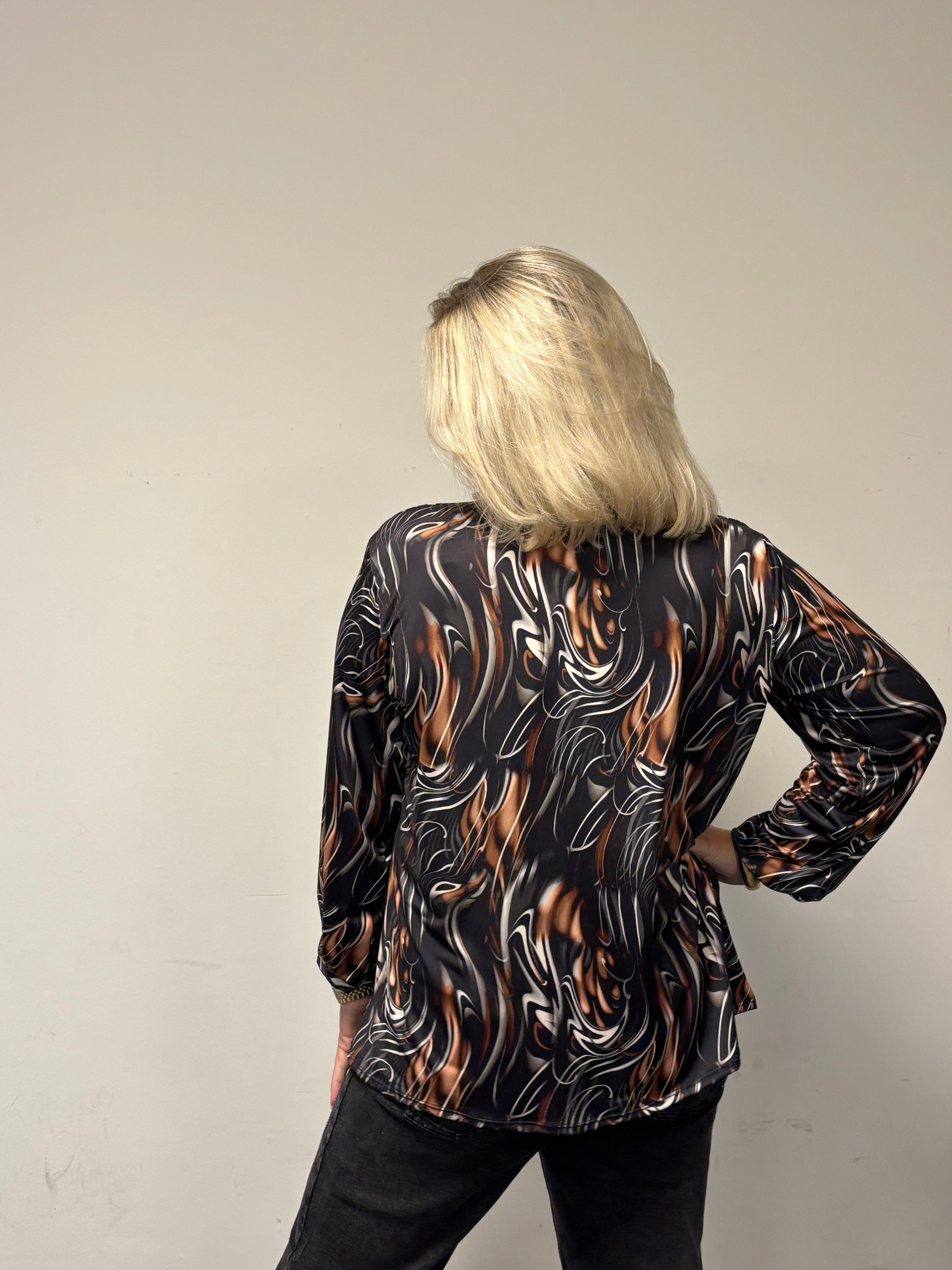 Blouse met strik swirl zwart