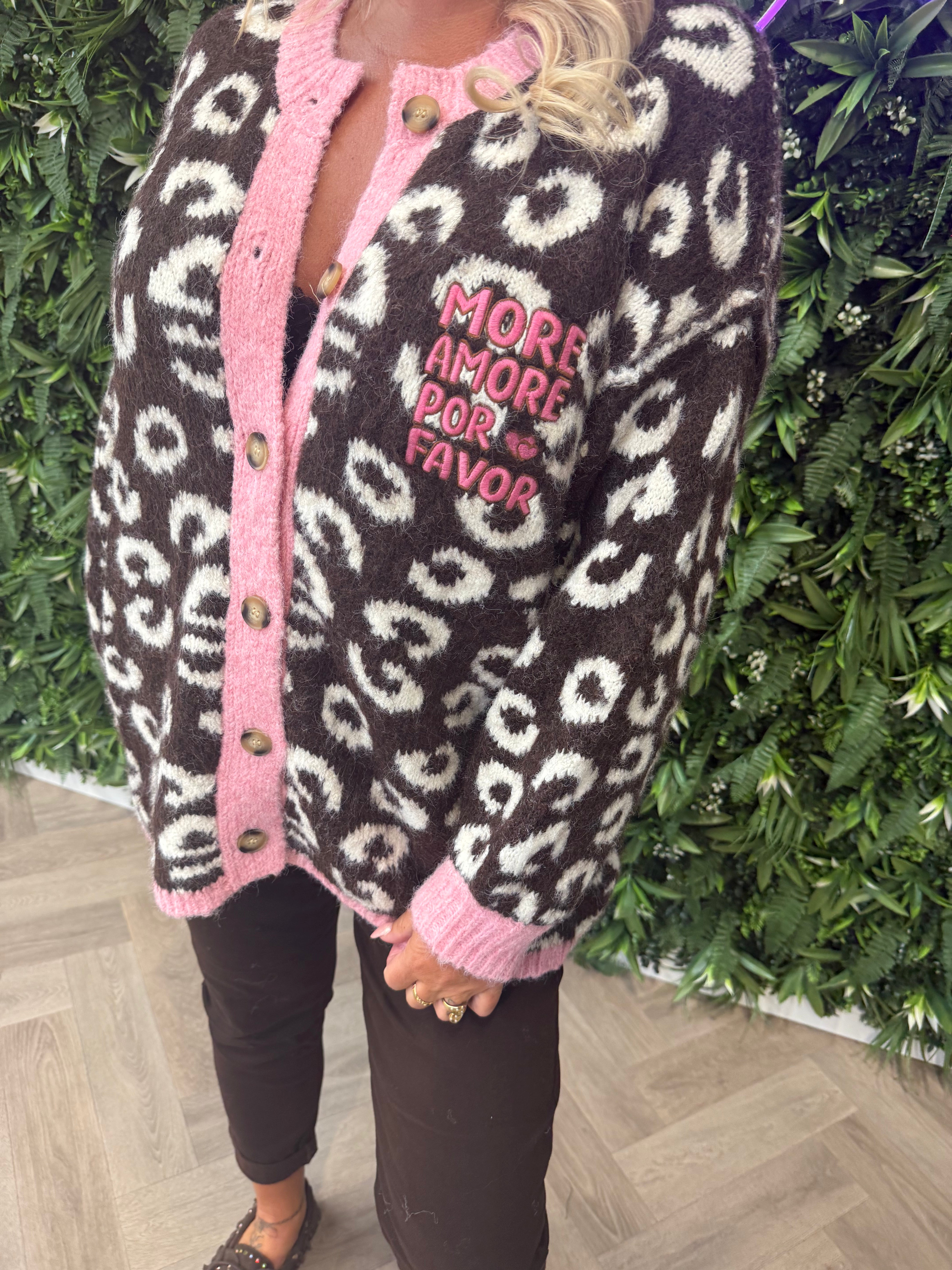 Gebreid vest panter amore donkerbruin