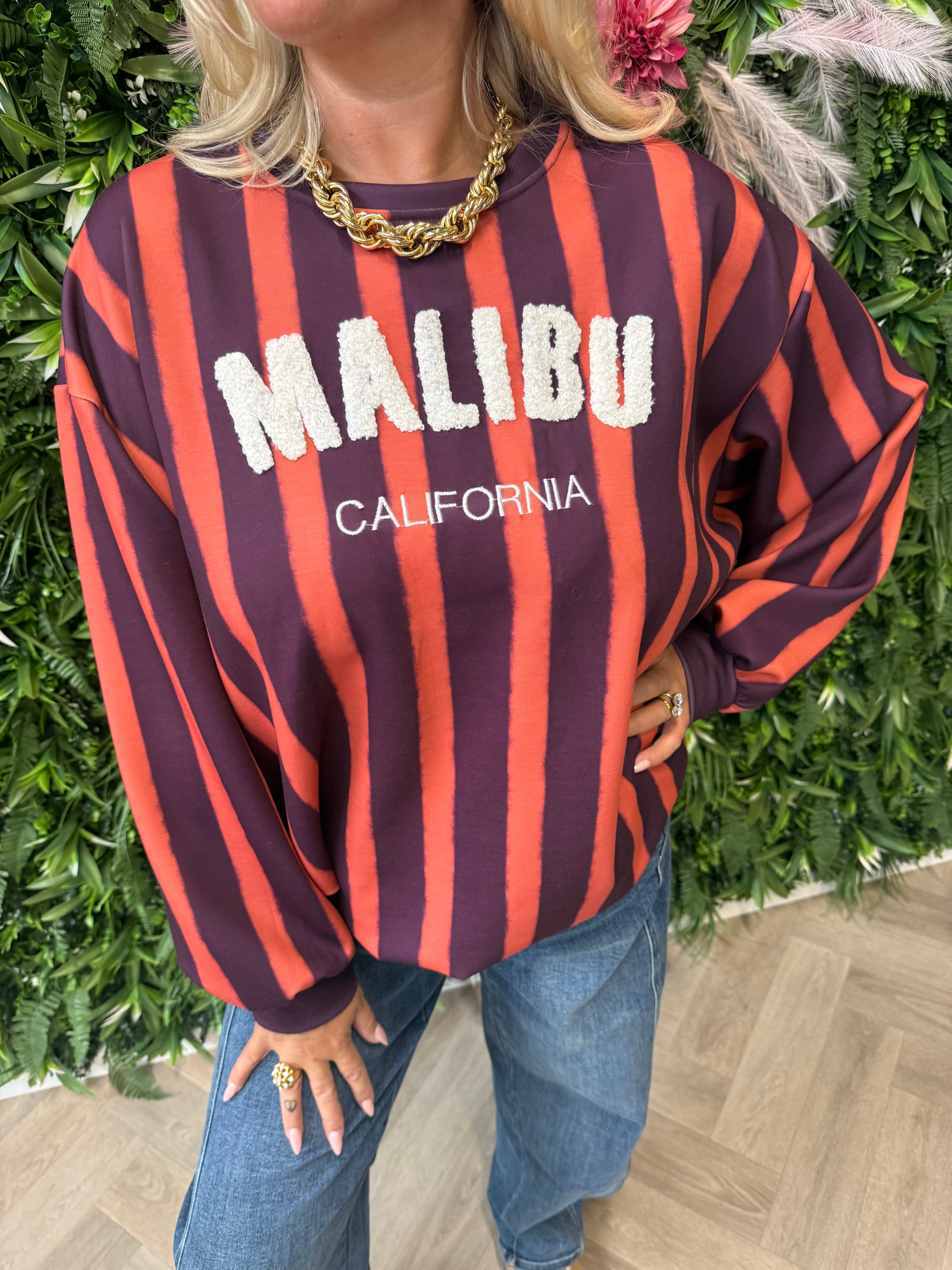 Gestreepte sweater malibu oranje/aubergine
