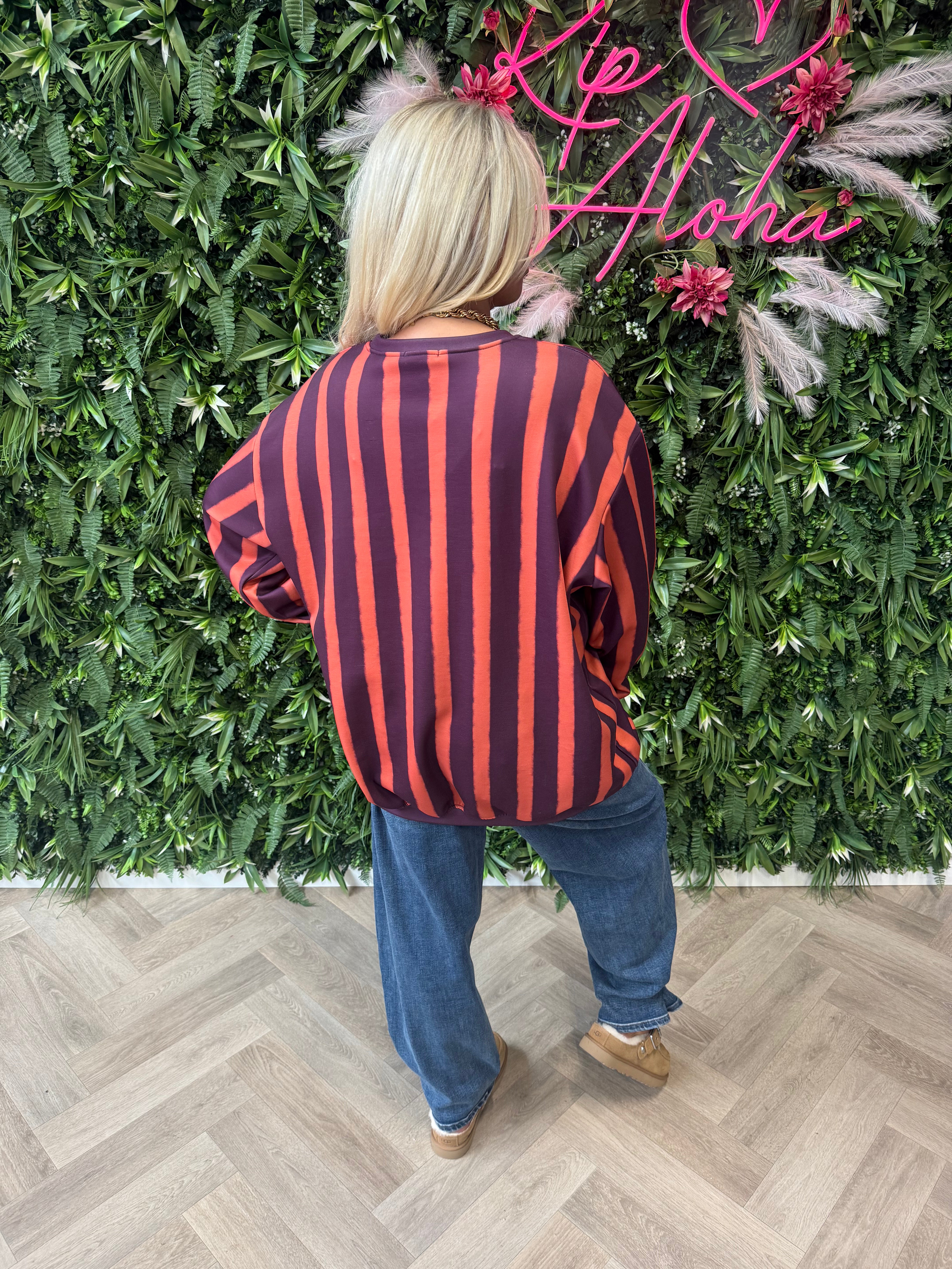 Gestreepte sweater malibu oranje/aubergine