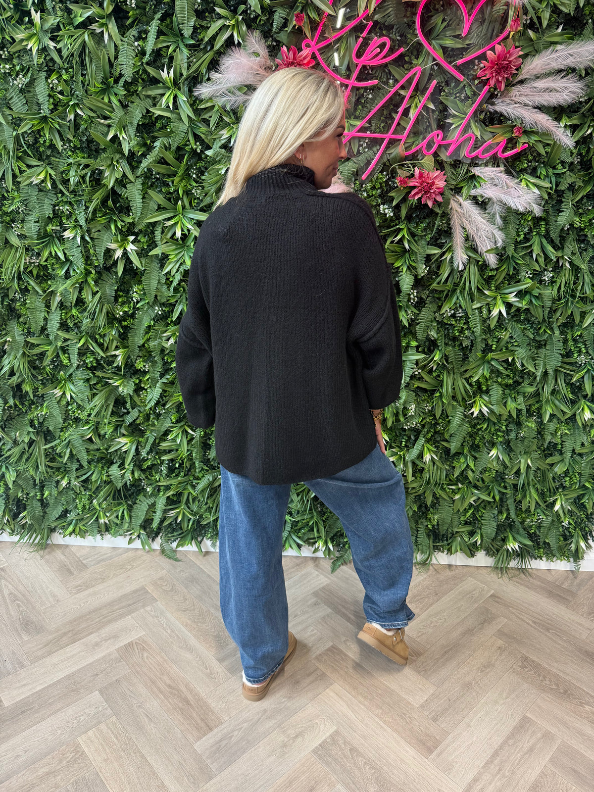 Gebreide trui turtle neck pofmouwen zwart