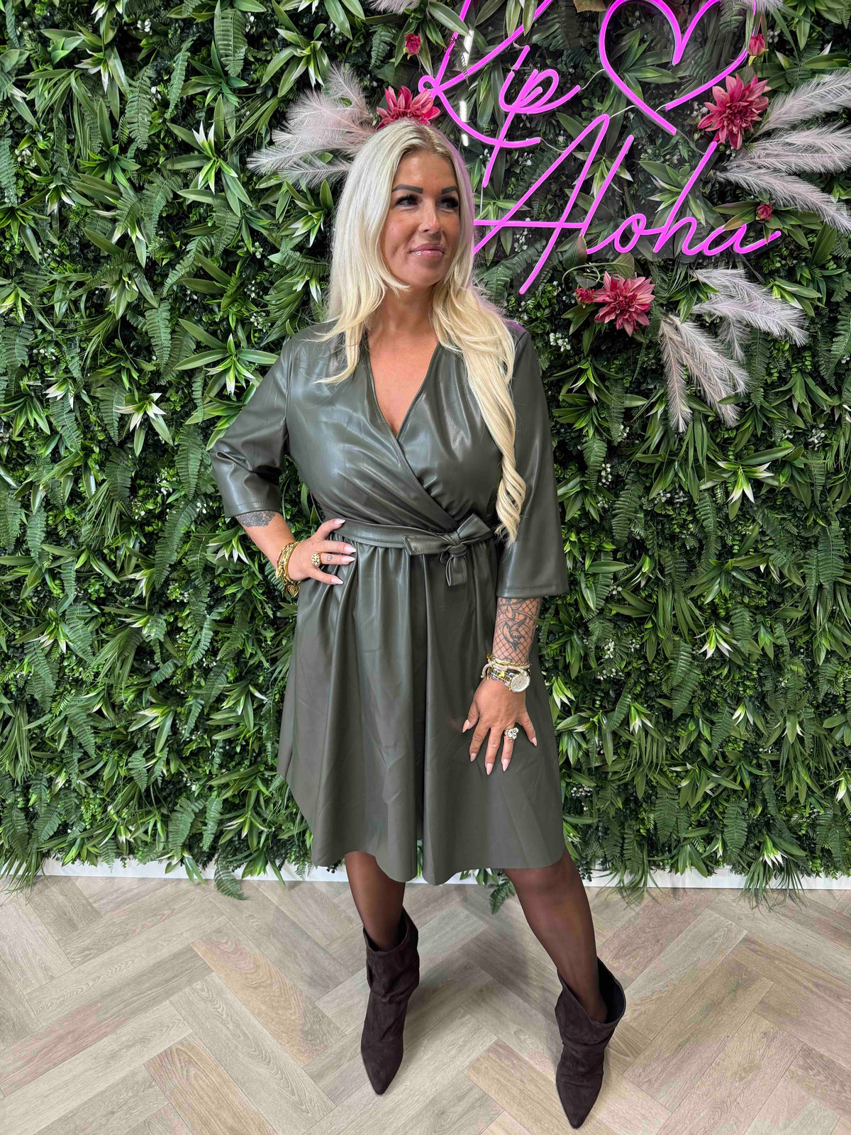 Leatherlook jurk legergroen