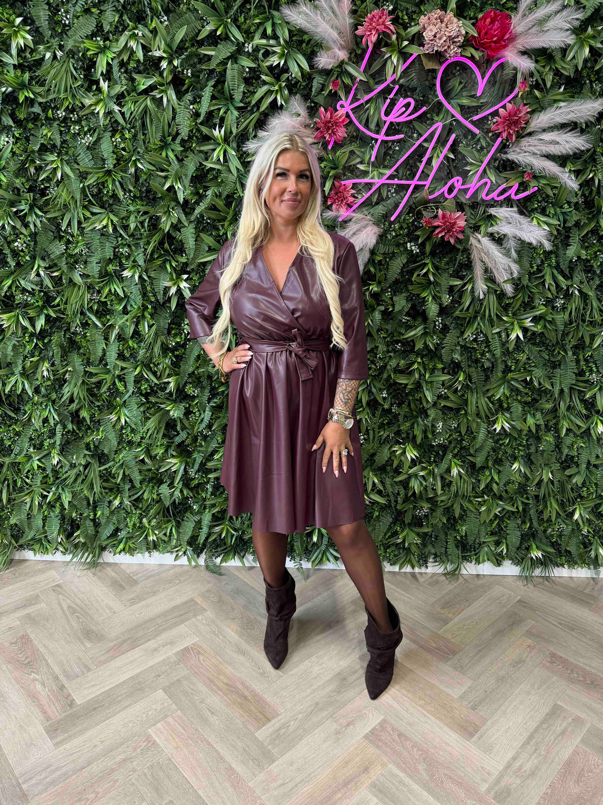 Leatherlook jurk bordeaux