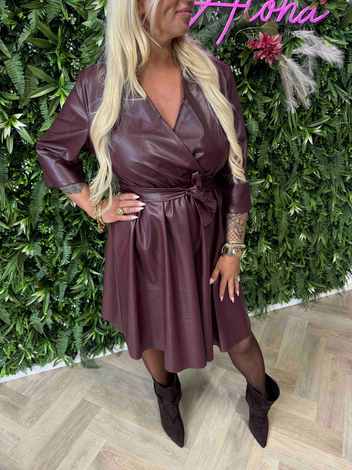 Leatherlook jurk bordeaux