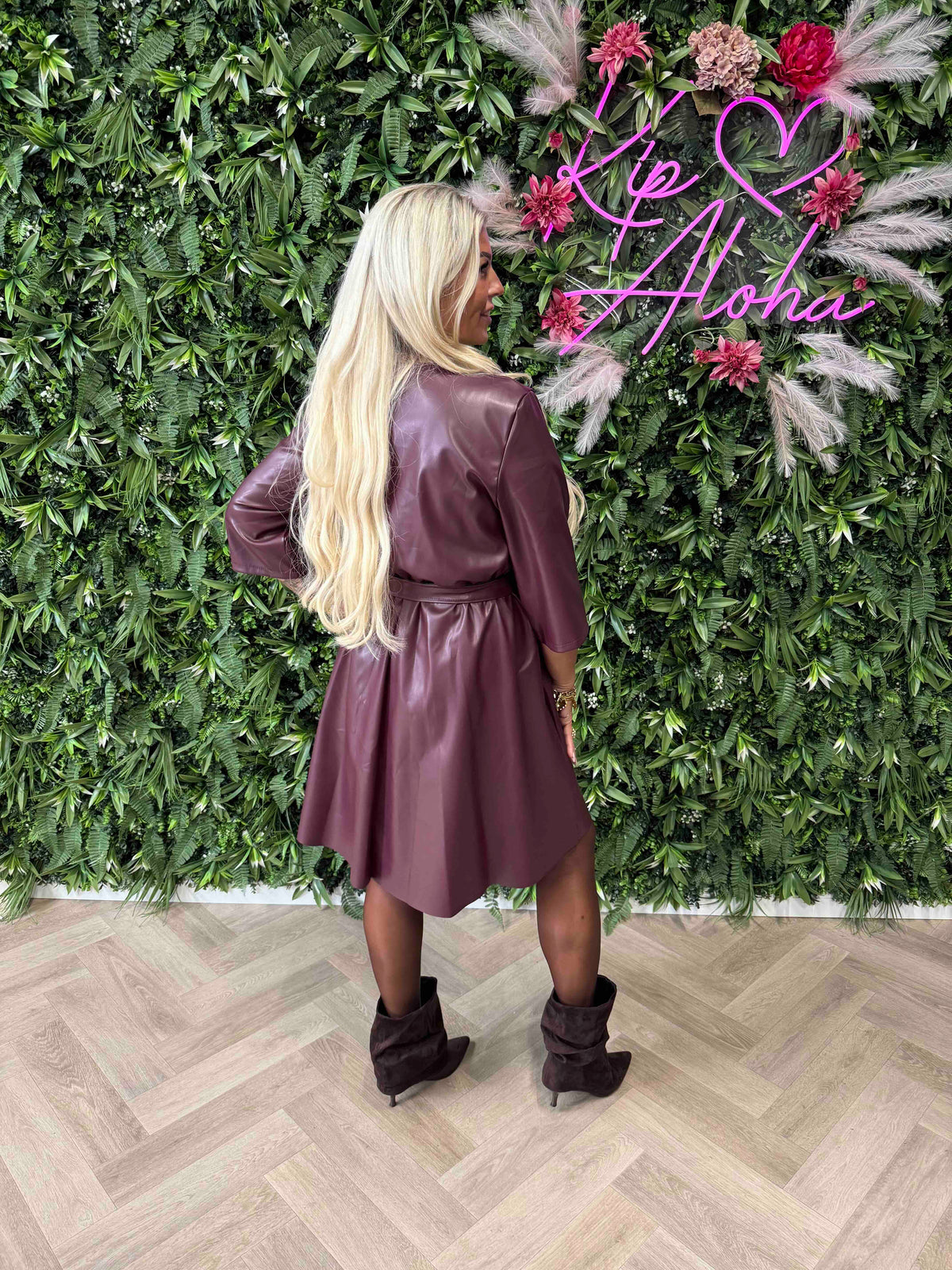 Leatherlook jurk bordeaux