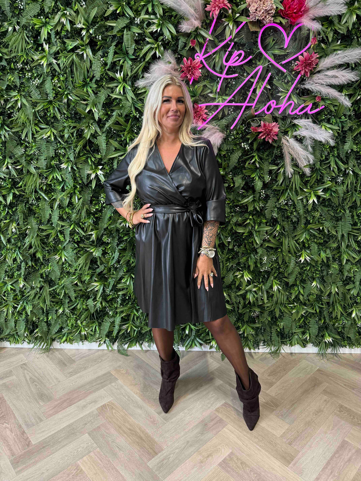 Leatherlook jurk zwart