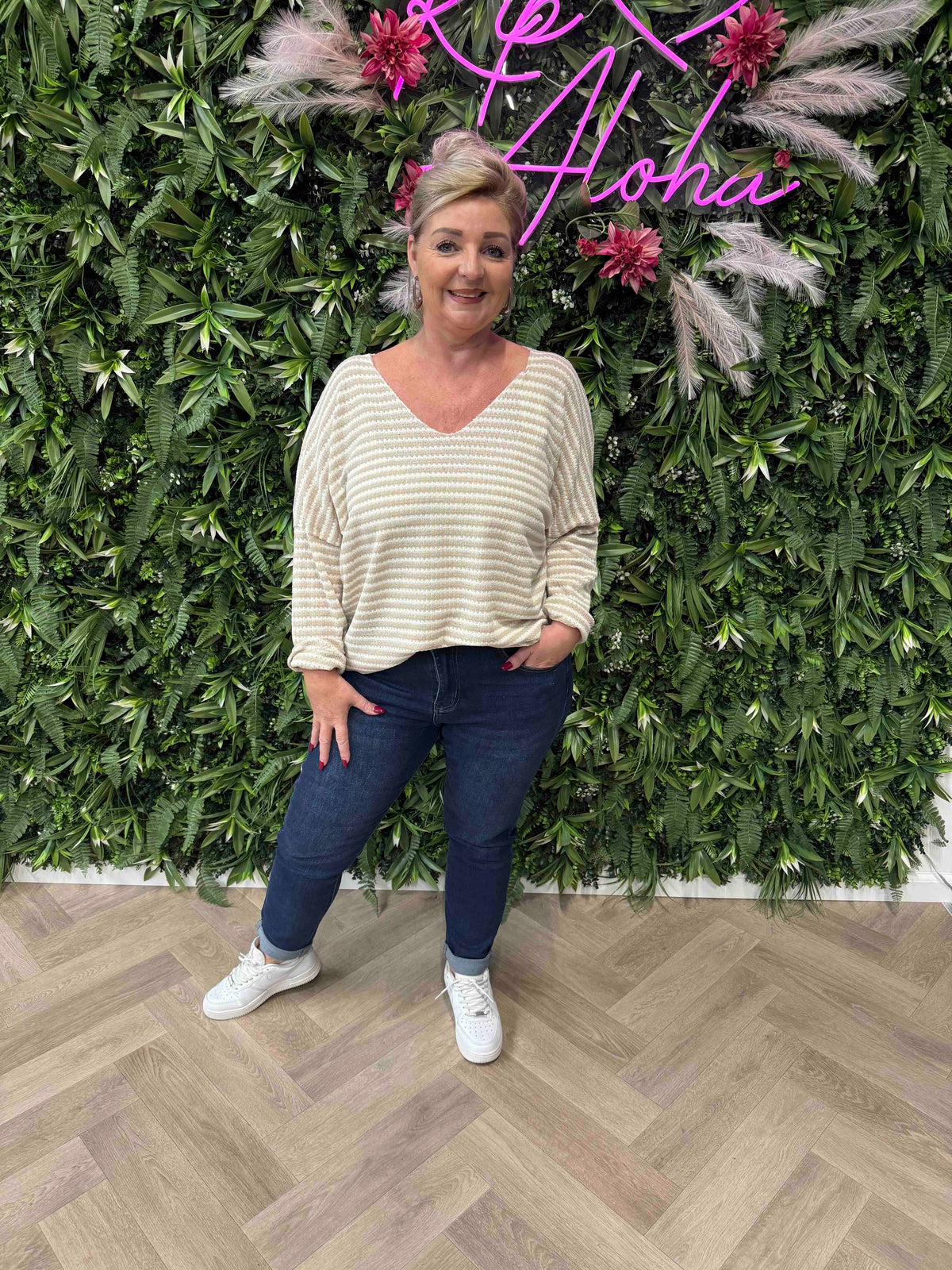 Top wave strepen beige