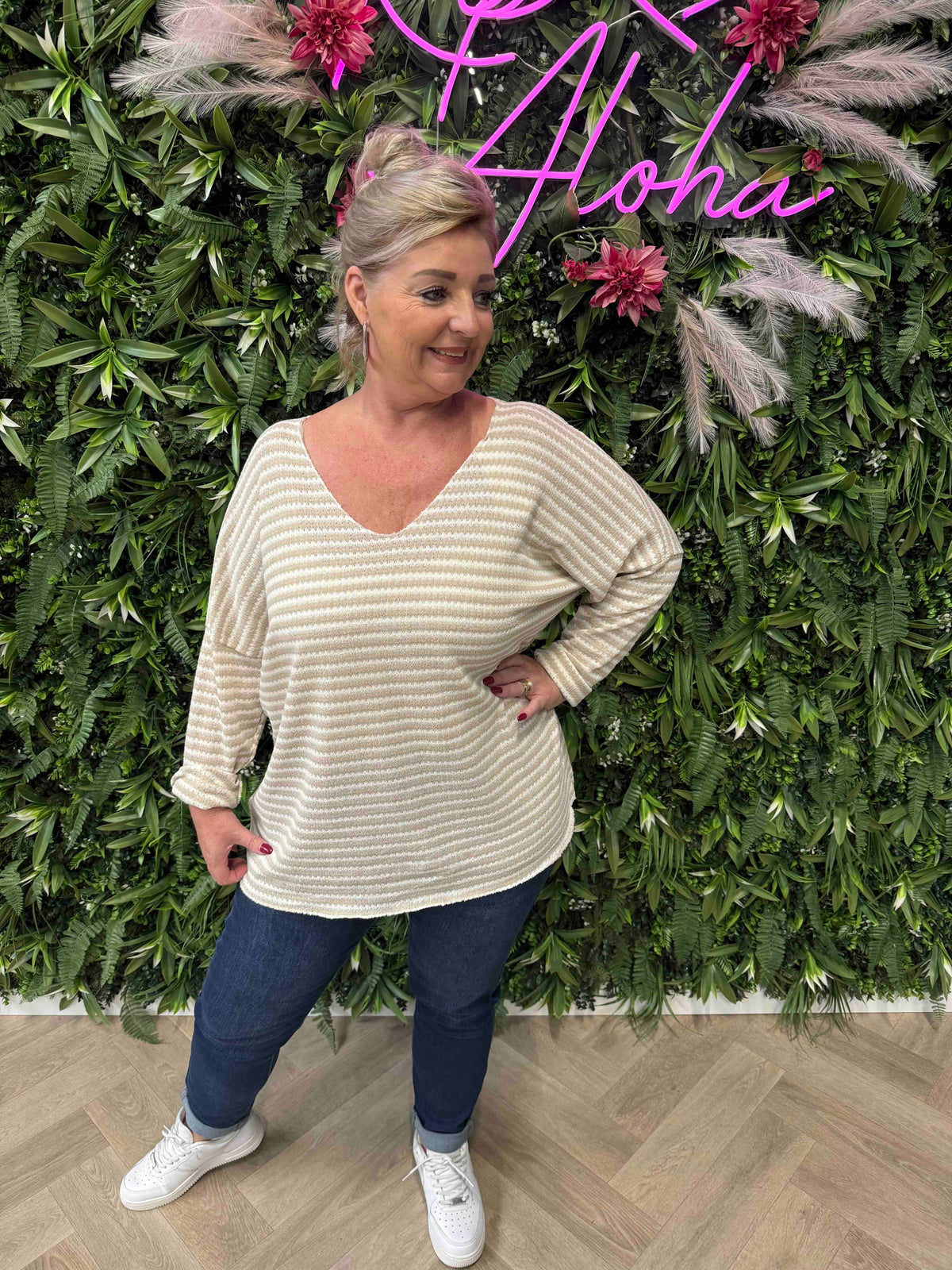 Top wave strepen beige